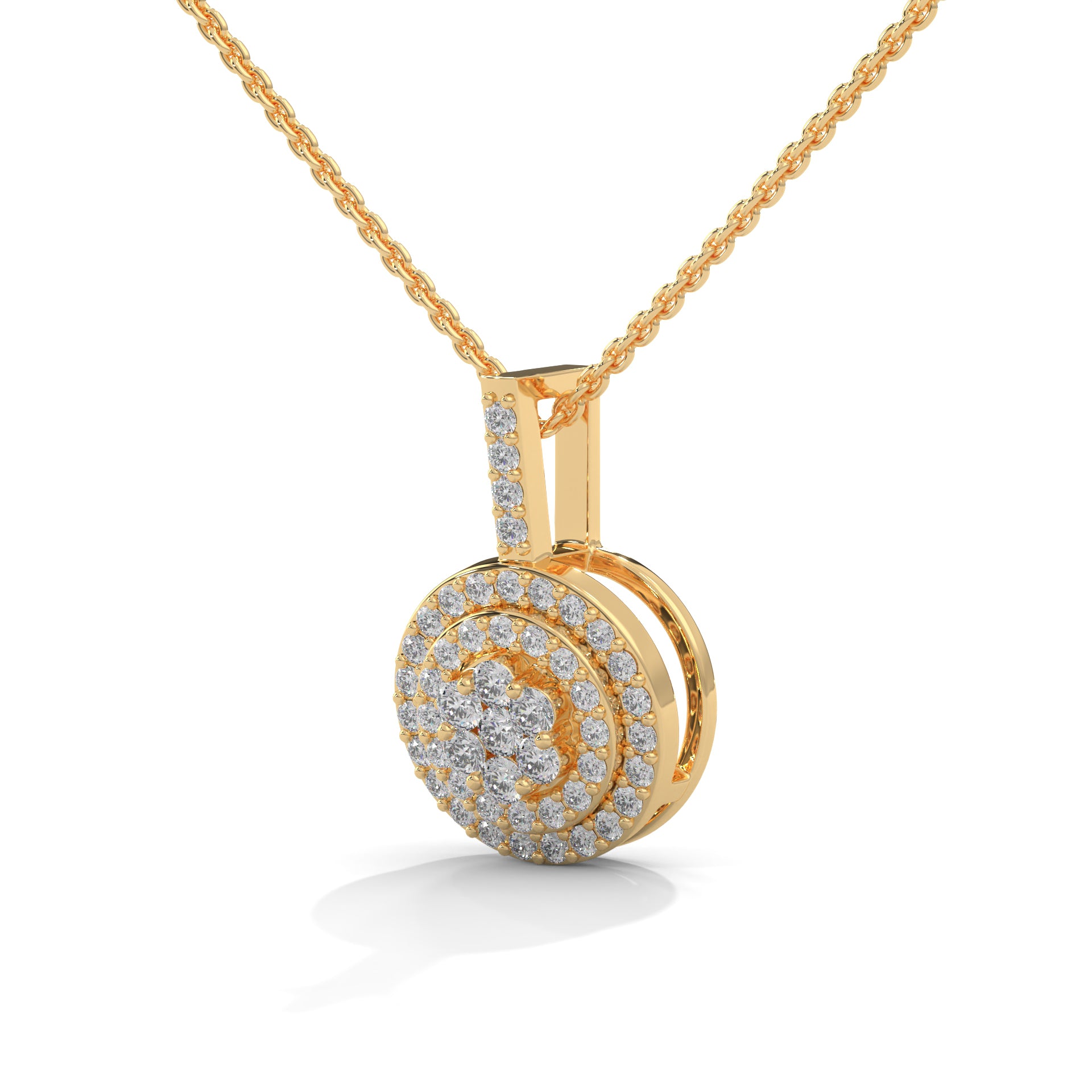 Gold Triple Halo Round Diamond Pendant Necklace | 0.32CTW