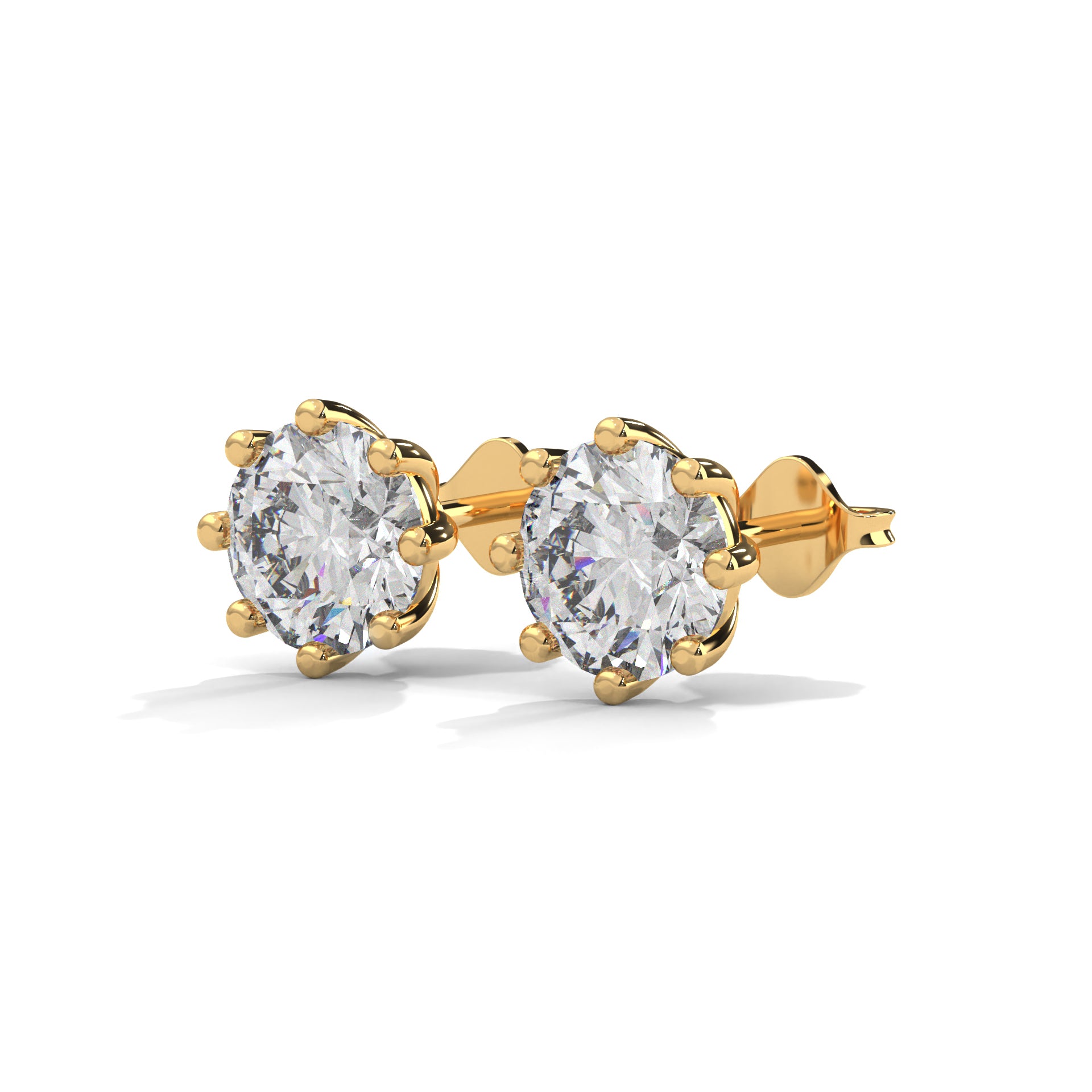 Elegant 8-Prong Round-Cut 14K Gold Stud Earrings| IGI Certified