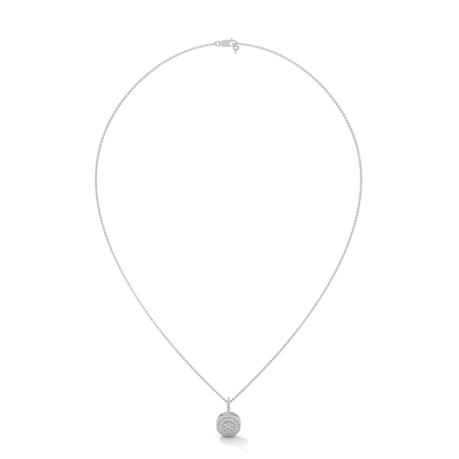 Gold Triple Halo Round Diamond Pendant Necklace | 0.32CTW