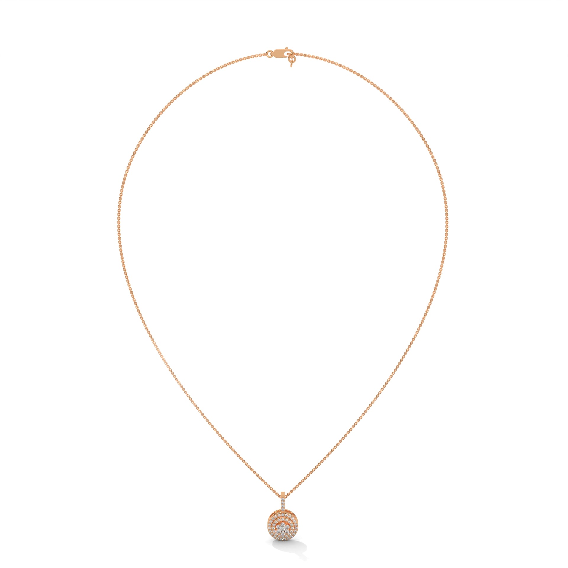 Gold Triple Halo Round Diamond Pendant Necklace | 0.32CTW