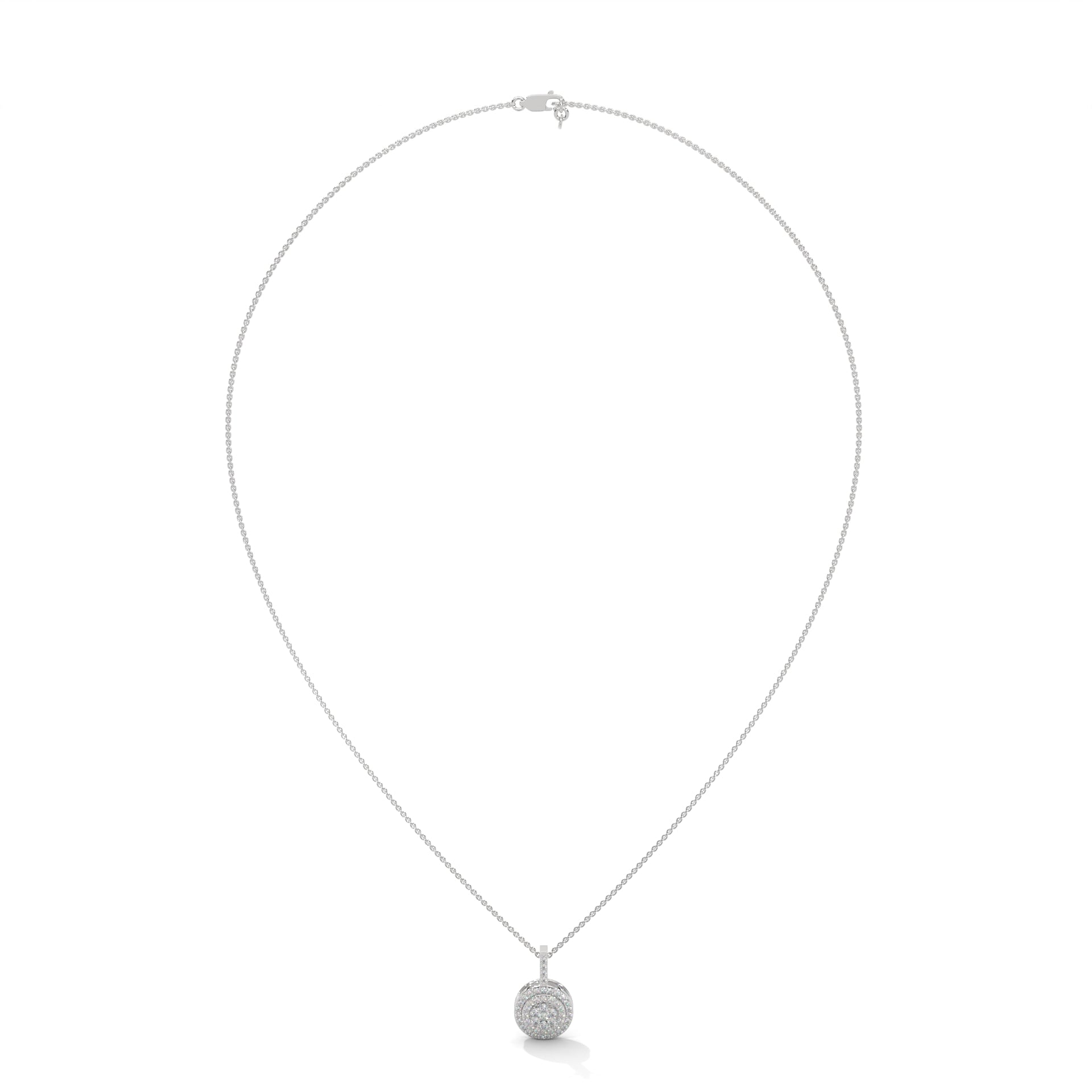 Gold Triple Halo Round Diamond Pendant Necklace | 0.32CTW