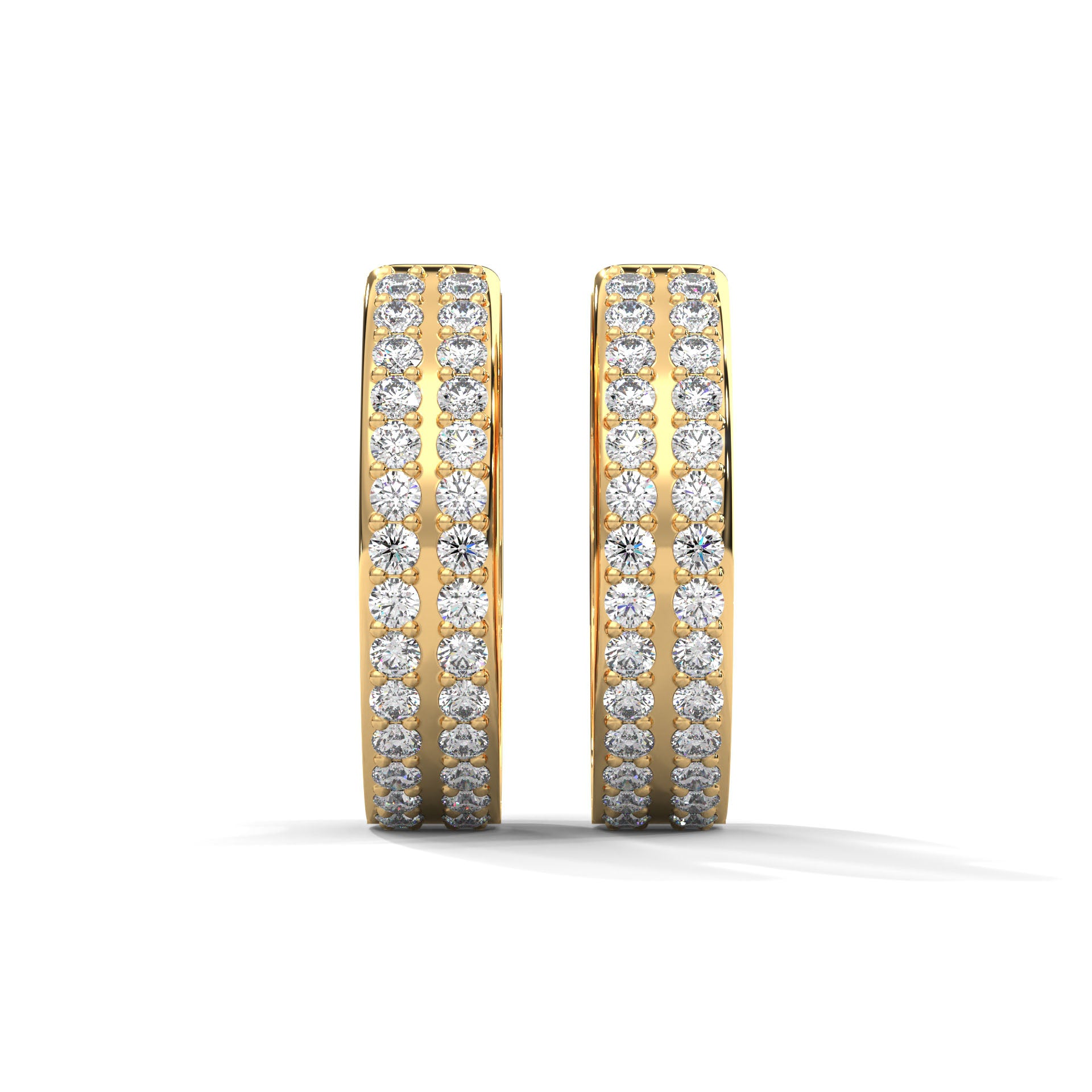 Double Row Diamond Huggie Hoop Gold Earrings | 0.45 CTW