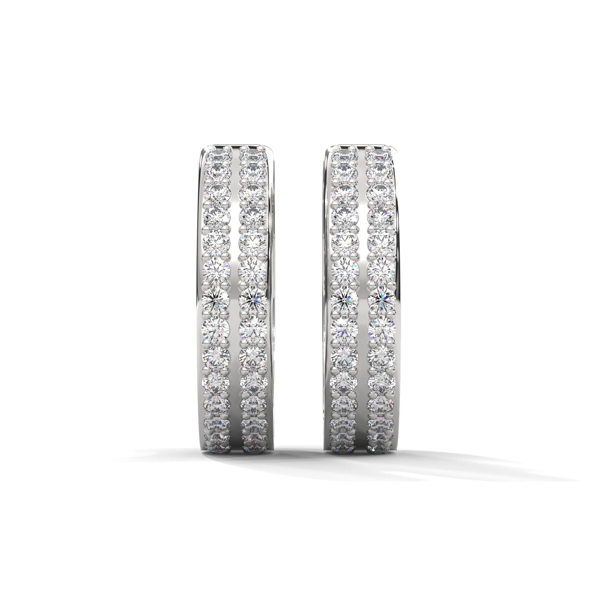 Double Row Diamond Huggie Hoop Gold Earrings | 0.45 CTW