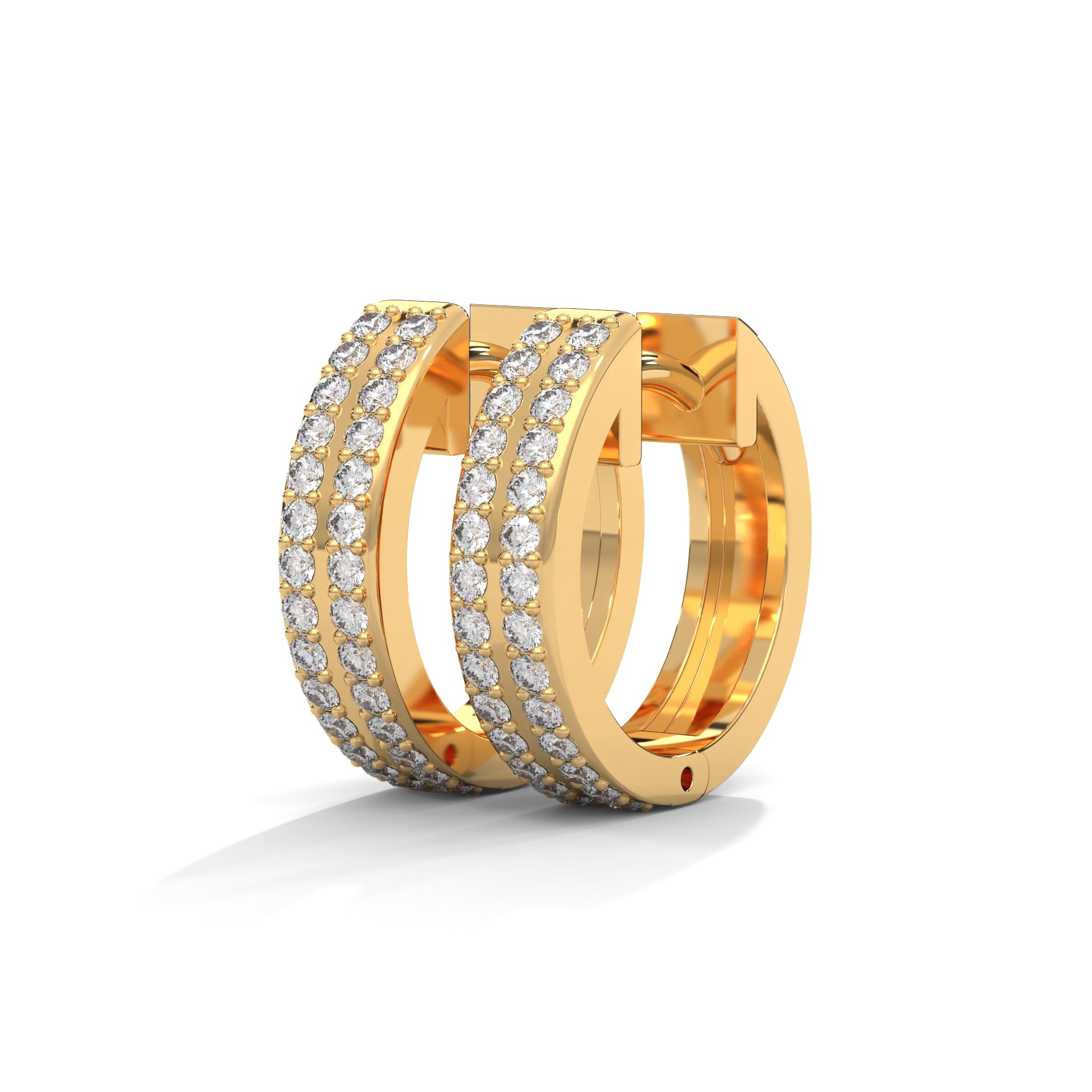 Double Row Diamond Huggie Hoop Gold Earrings | 0.45 CTW
