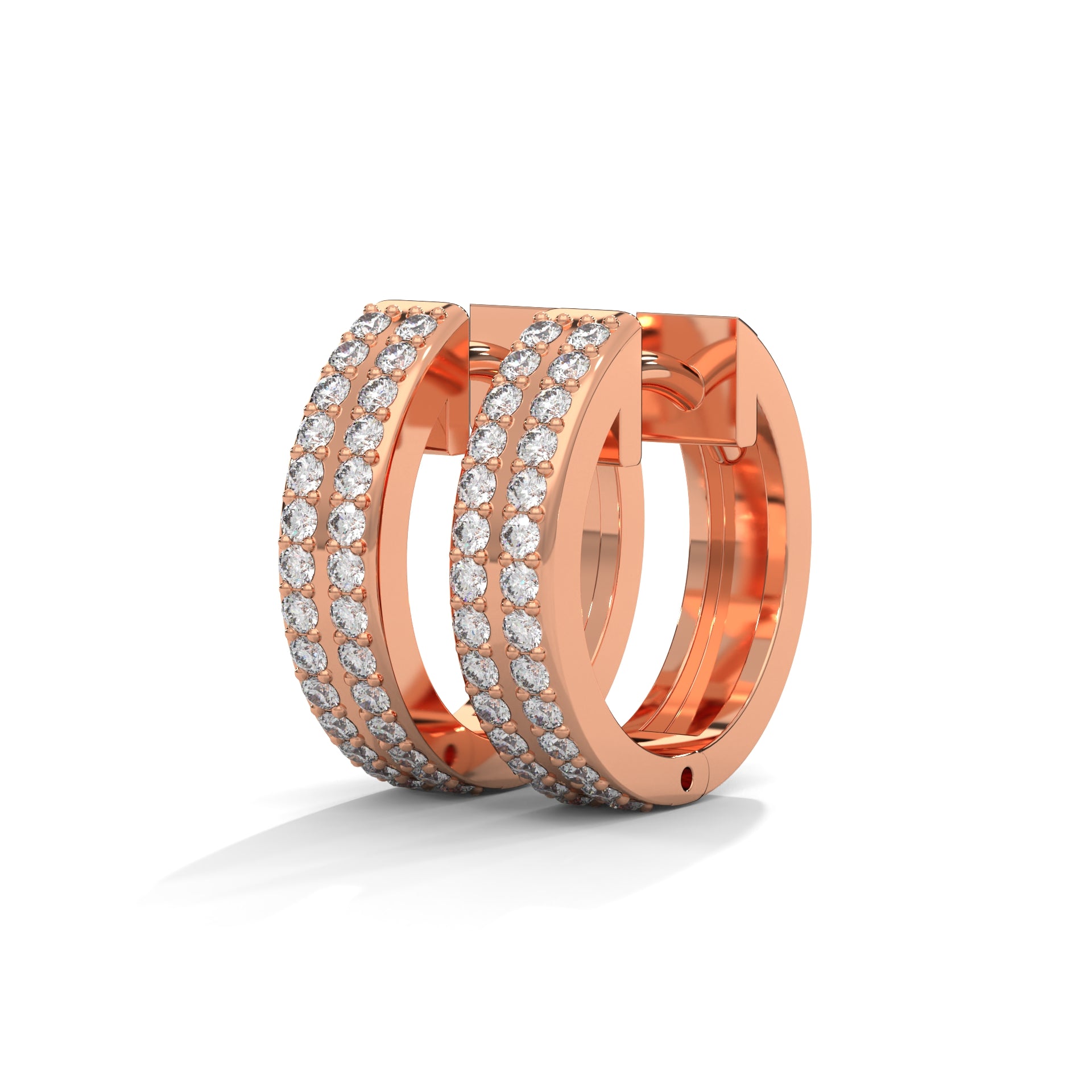 Double Row Diamond Huggie Hoop Gold Earrings | 0.45 CTW
