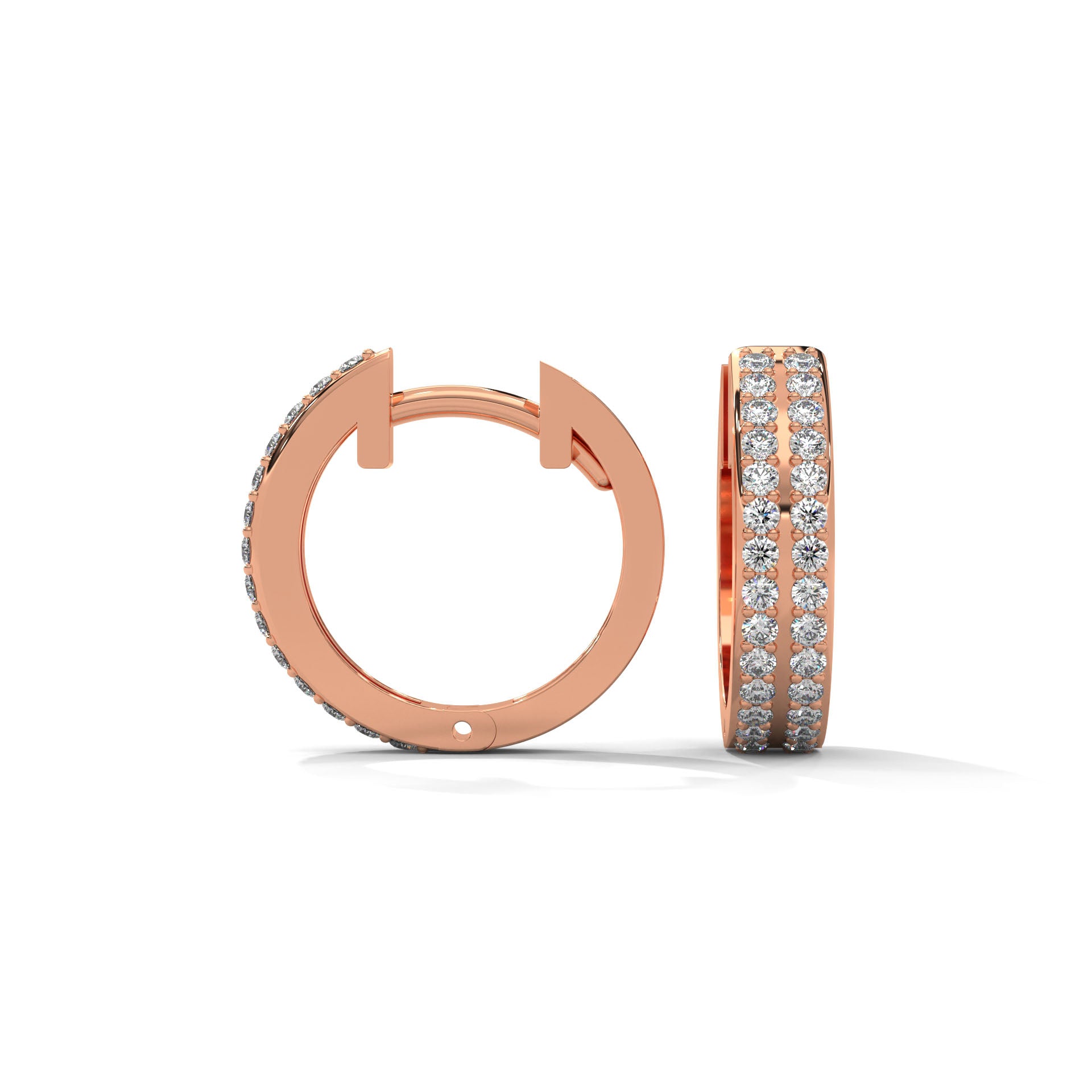 Double Row Diamond Huggie Hoop Gold Earrings | 0.45 CTW