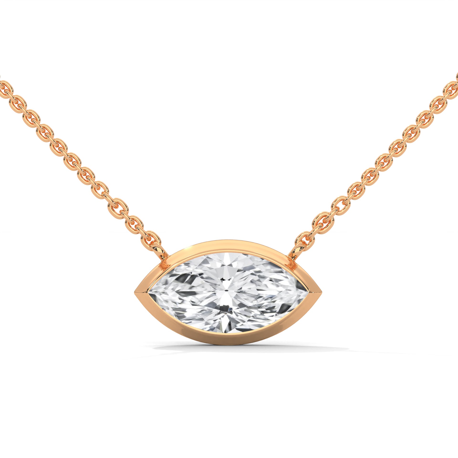 Marquise-Cut Diamond Pendant Necklace 0.85ct E-VS1 | 14K Gold |16”&18” Chain