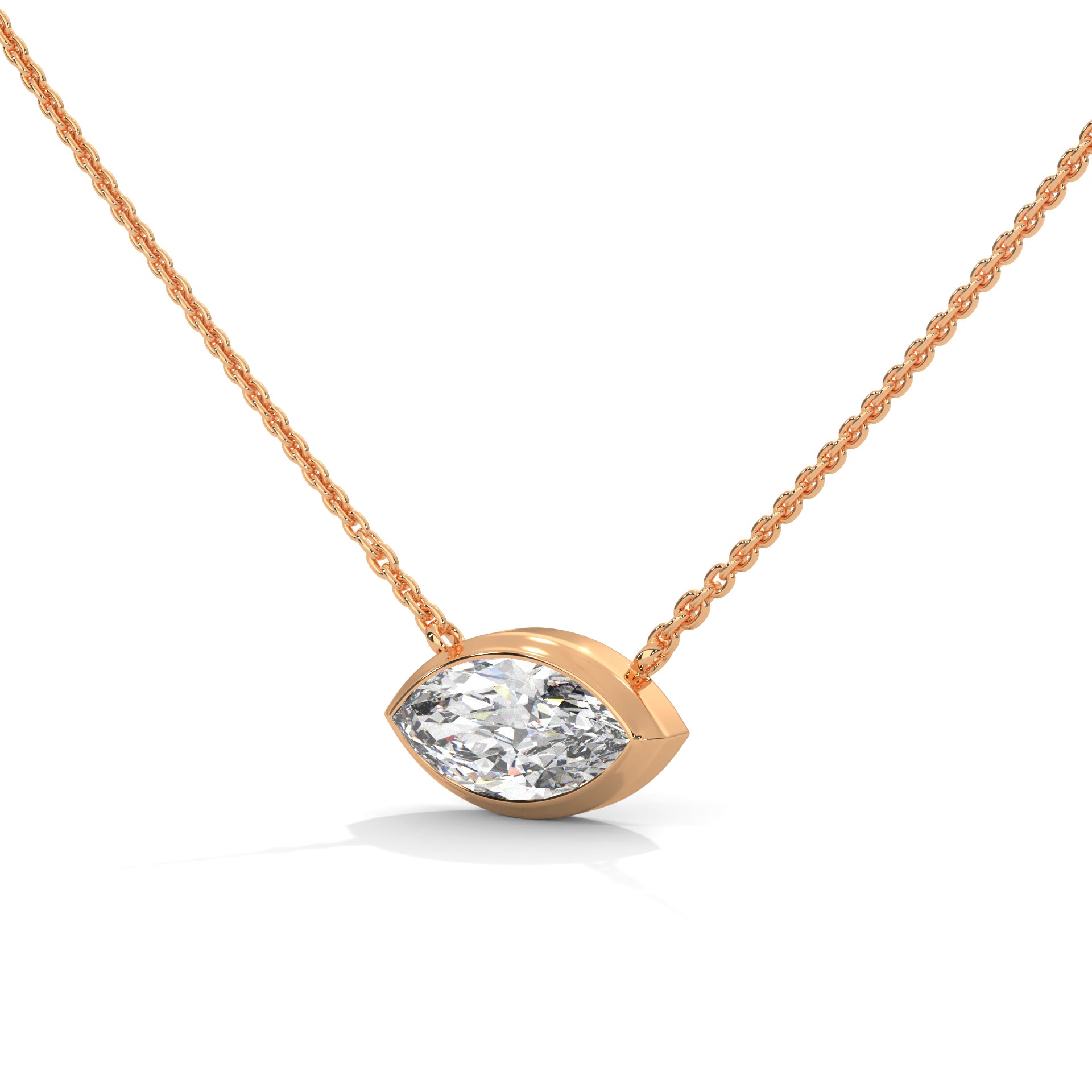 Marquise-Cut Diamond Pendant Necklace 0.85ct E-VS1 | 14K Gold |16”&18” Chain