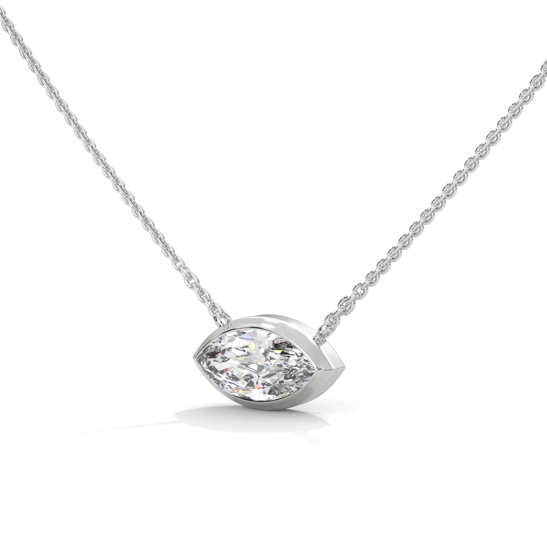 Marquise-Cut Diamond Pendant Necklace 0.85ct E-VS1 | 14K Gold |16”&18” Chain