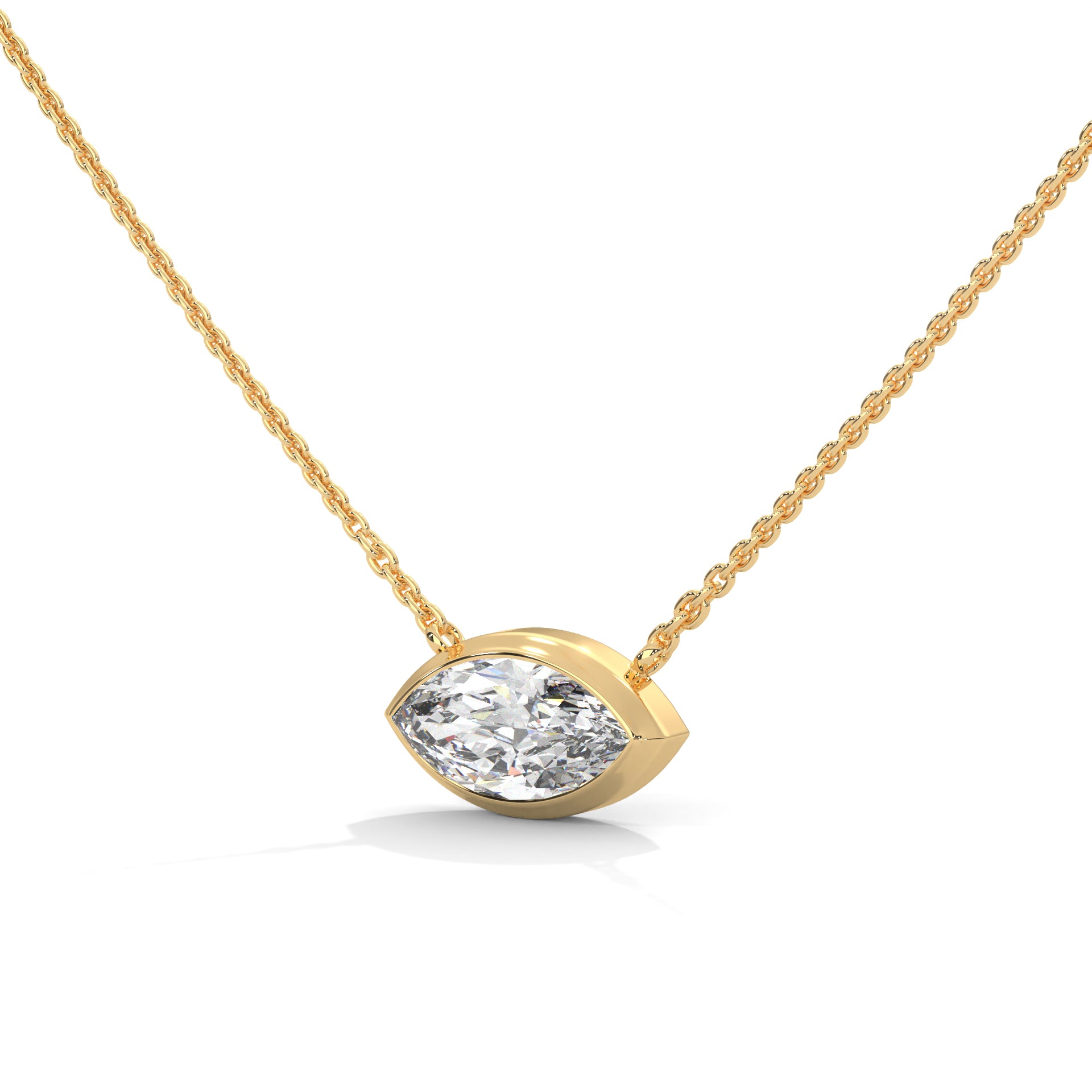 Marquise-Cut Diamond Pendant Necklace 0.85ct E-VS1 | 14K Gold |16”&18” Chain