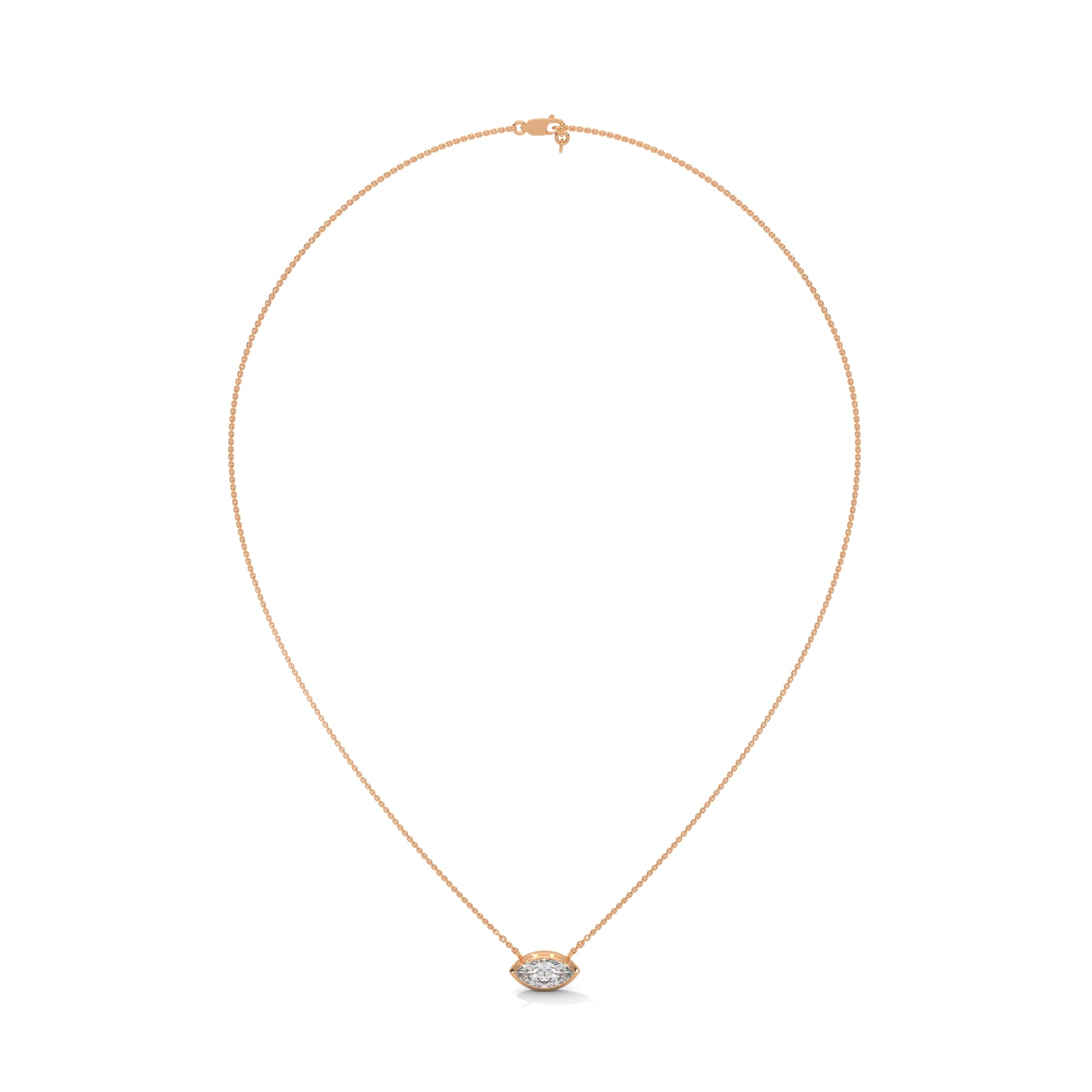 Marquise-Cut Diamond Pendant Necklace 0.85ct E-VS1 | 14K Gold |16”&18” Chain