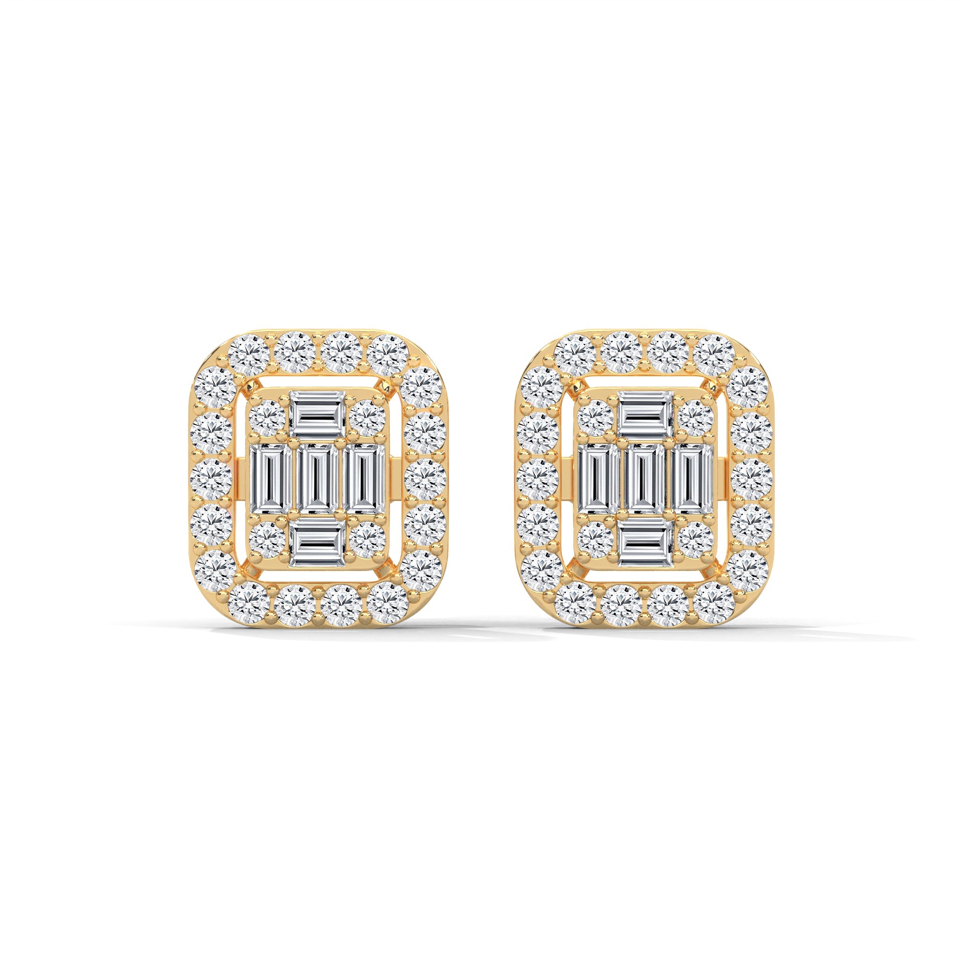 Elegant Emerald & Round Lab-Grown Diamond Gold Halo Stud Earrings | 1.13 CTW