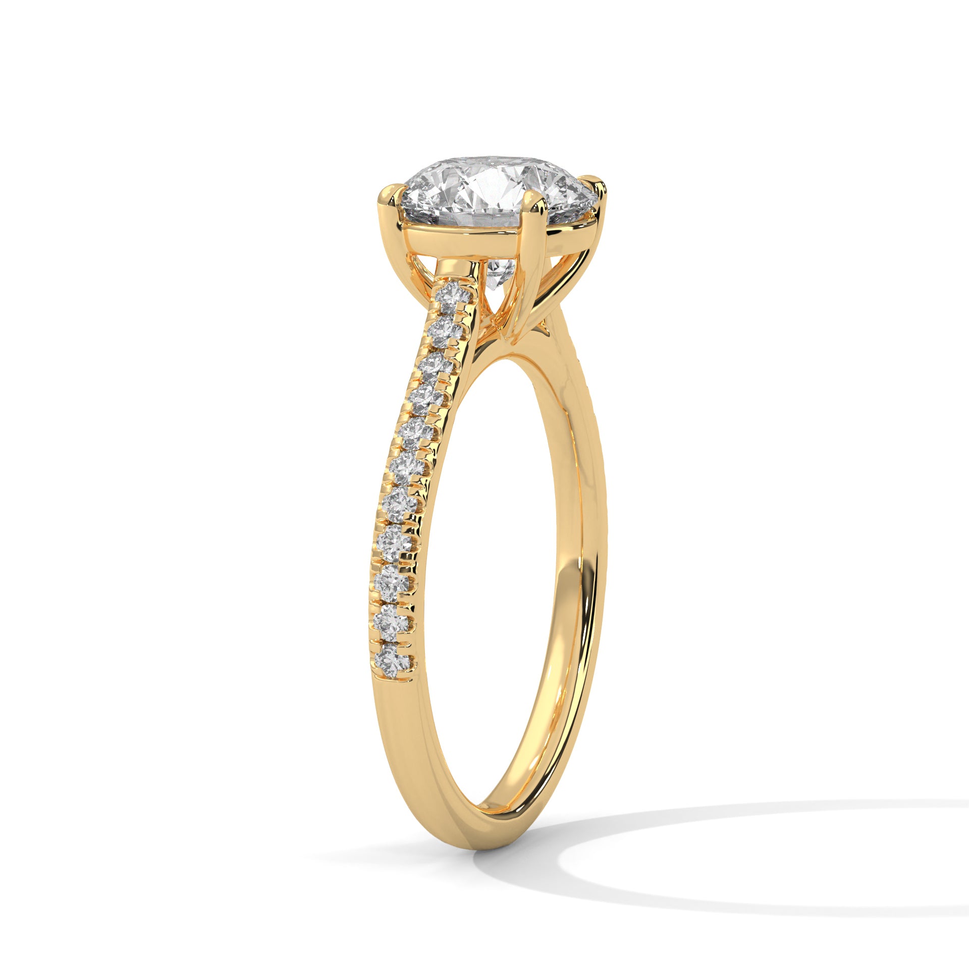 Celestia 2.22 CTW Round-Cut Diamond Pavé Engagement Gold Ring
