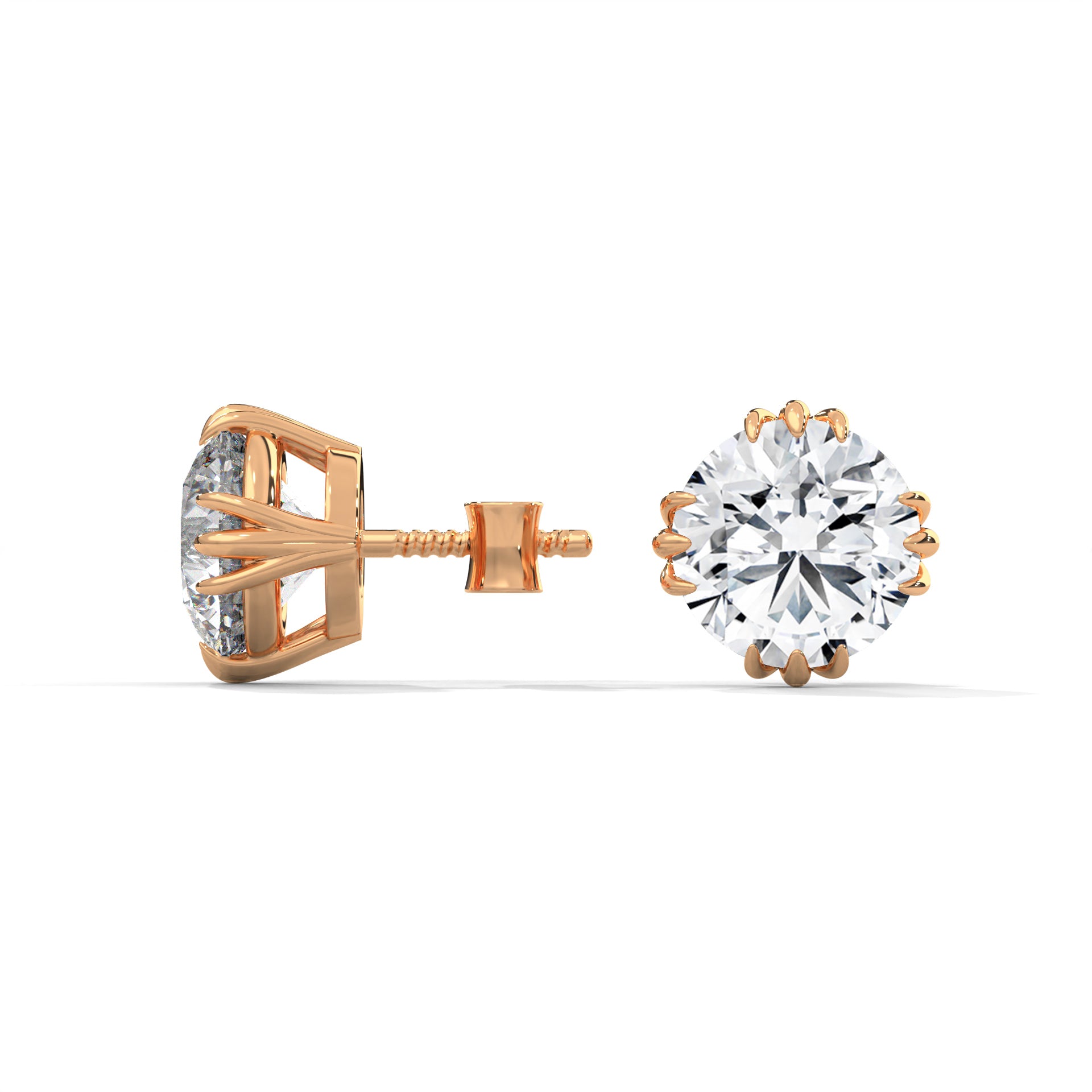 Exquisite Round-Cut Diamond Stud Earrings in 14K Gold | IGI Certified | 2-6 CTW