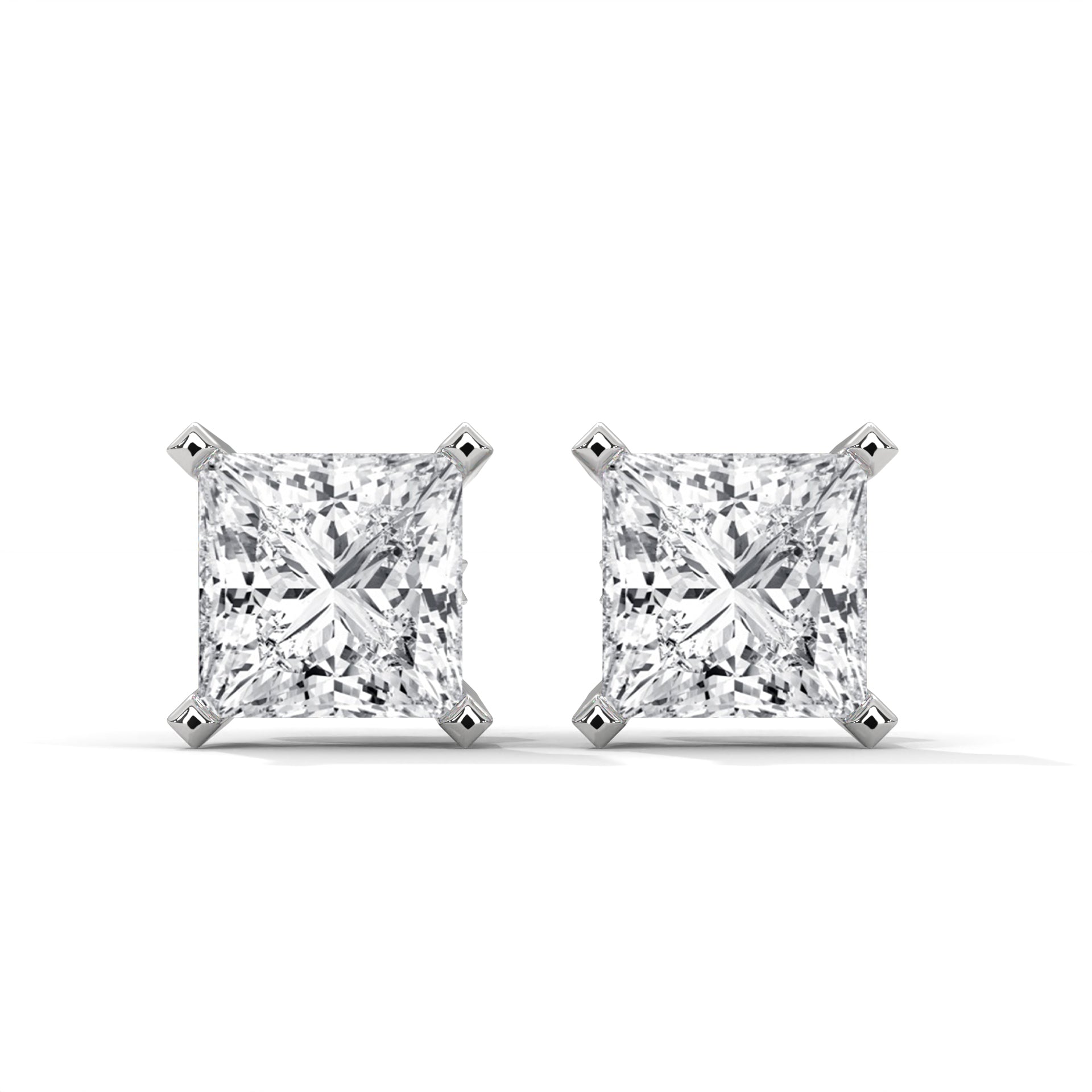 Luxury IGI Certified Princess Cut Diamond 14K Gold Stud Earrings| 2-6 CTW