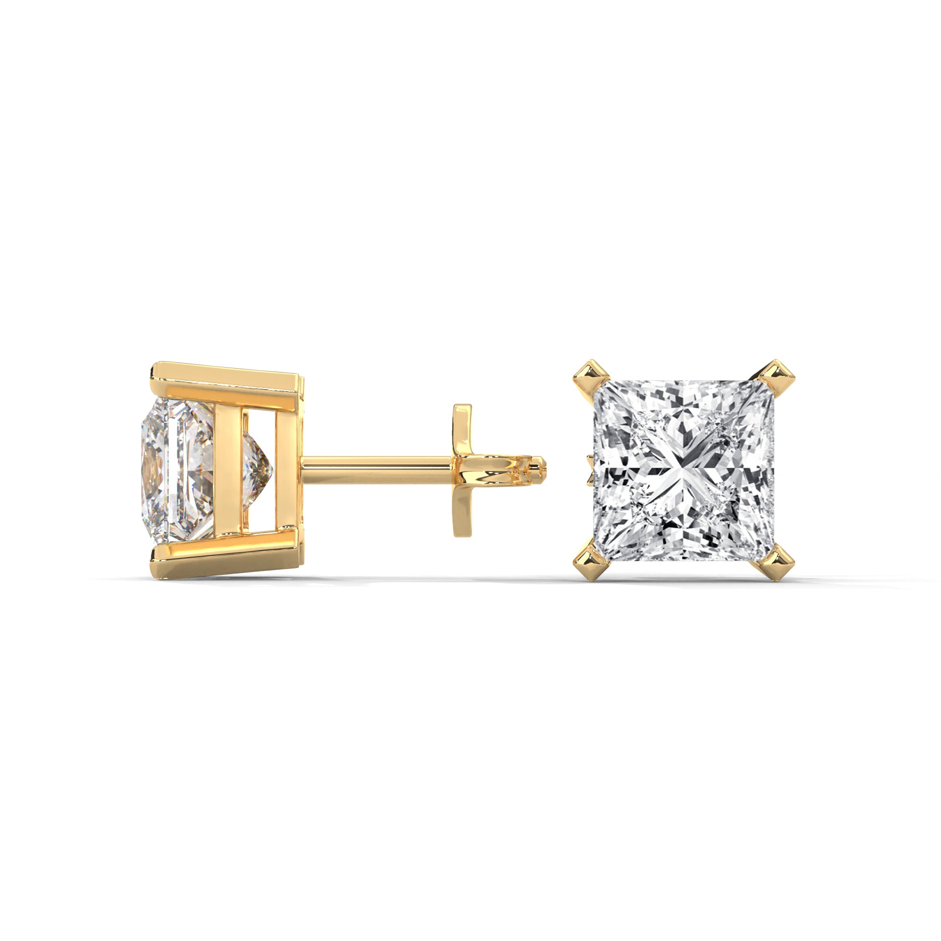Luxury IGI Certified Princess Cut Diamond 14K Gold Stud Earrings| 2-6 CTW