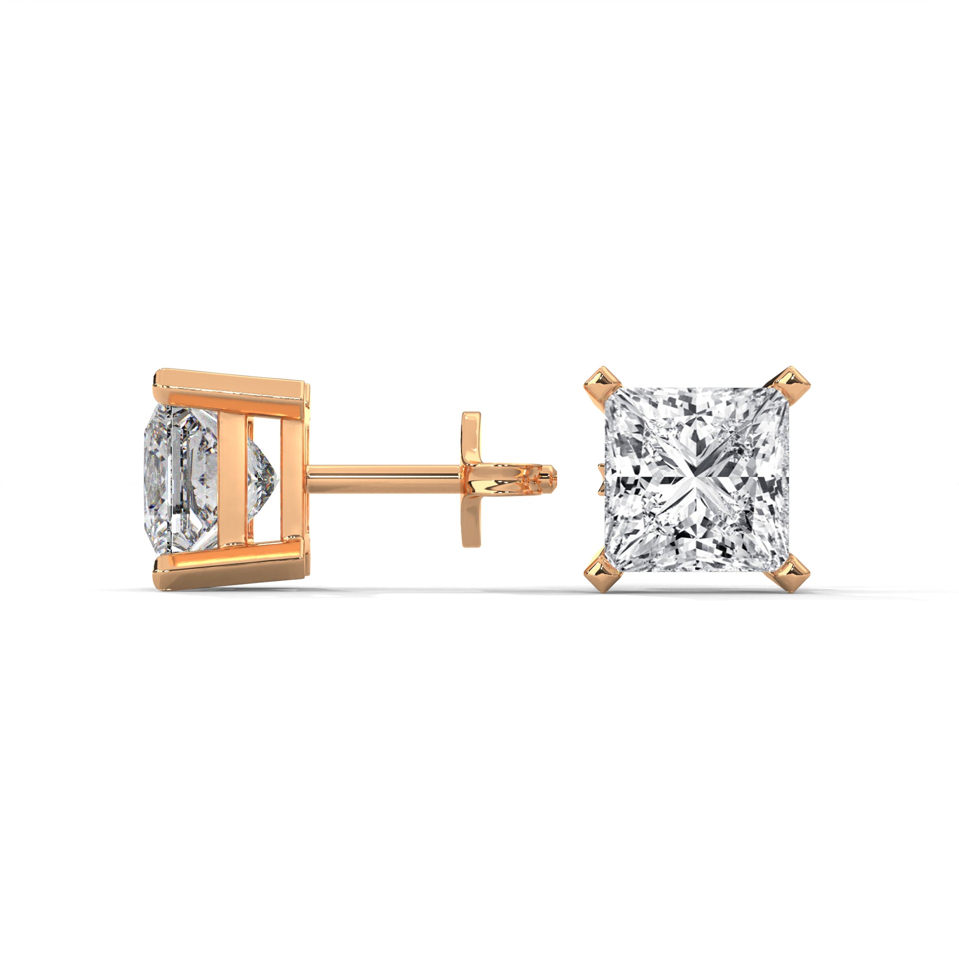 Luxury IGI Certified Princess Cut Diamond 14K Gold Stud Earrings| 2-6 CTW