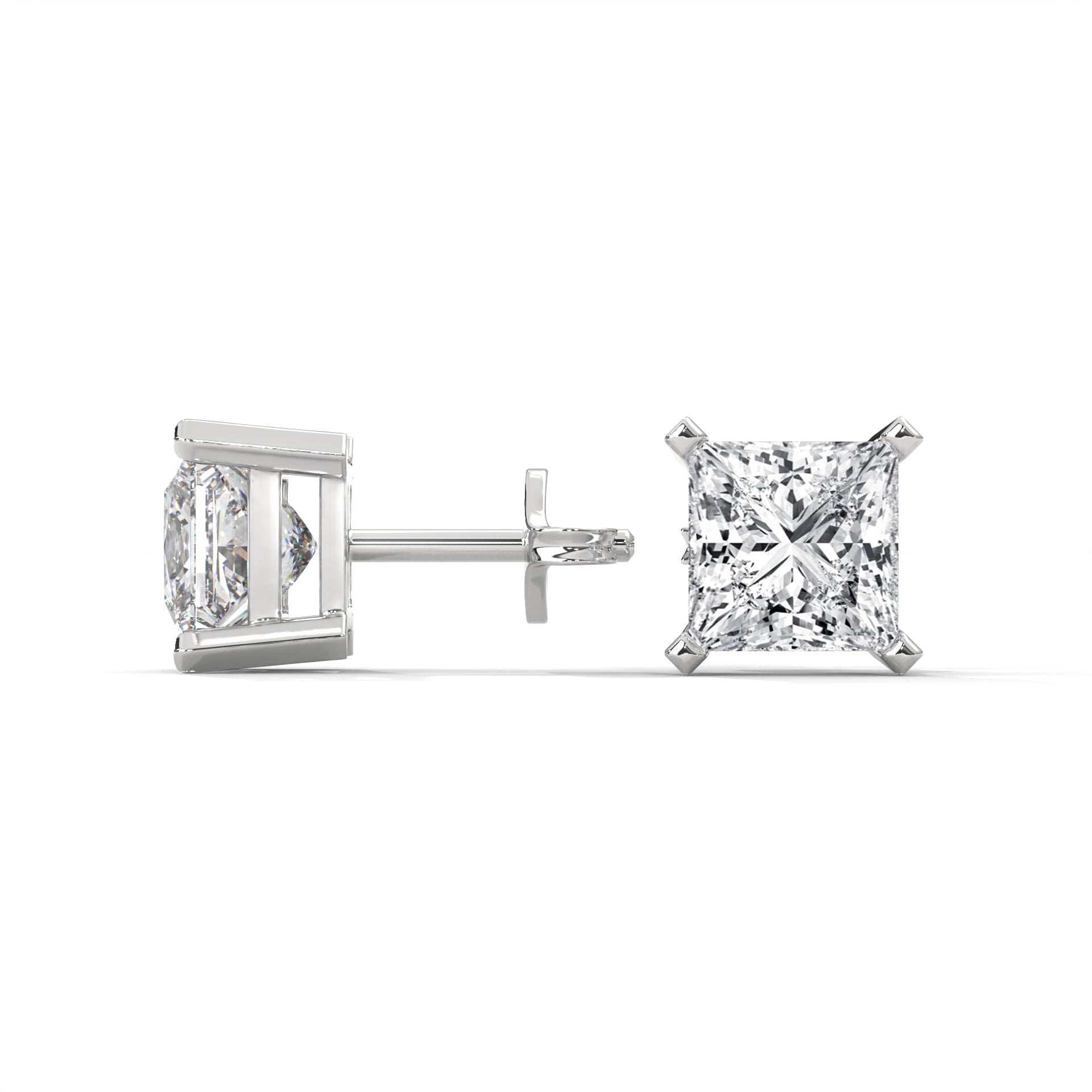 Luxury IGI Certified Princess Cut Diamond 14K Gold Stud Earrings| 2-6 CTW