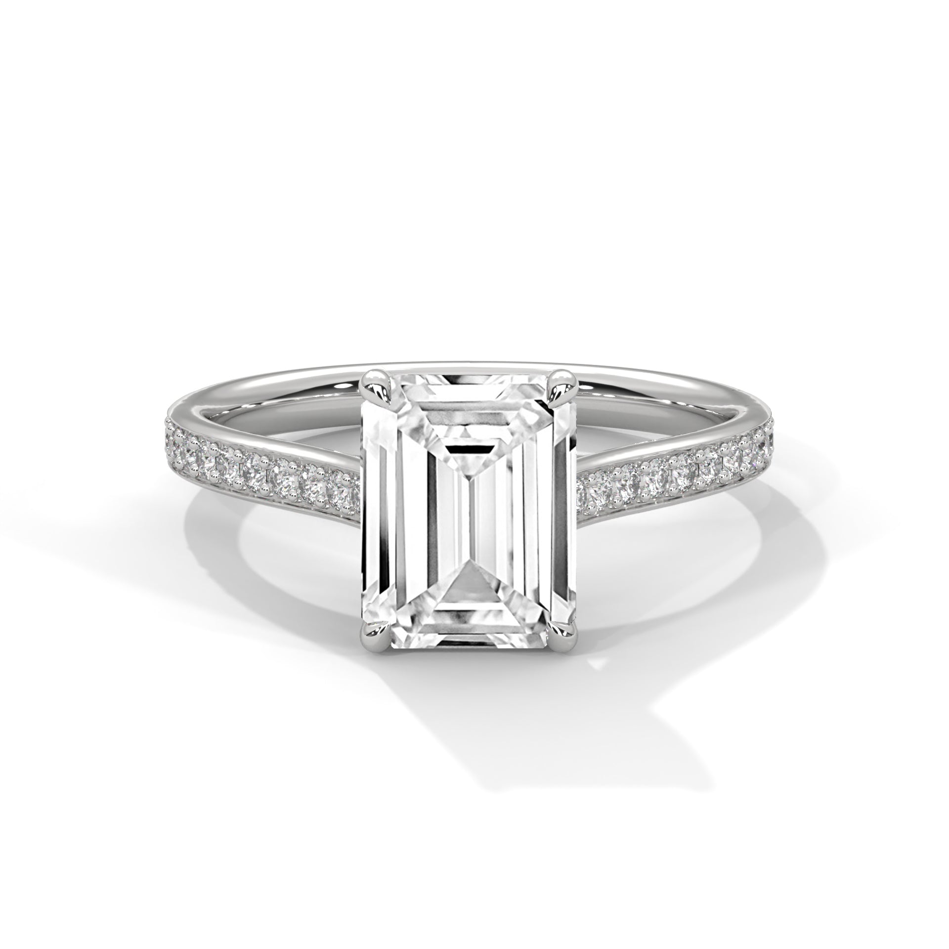 Elegant Pave 1.5 CT Emerald-Cut Lab Grown Diamond Ring | 1.74 CTW