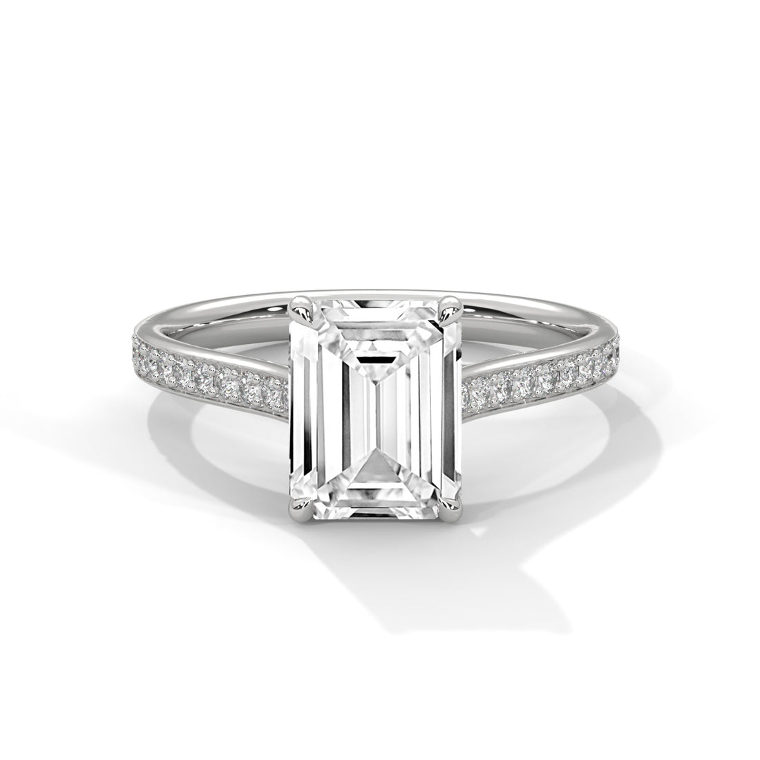 Pave Set 3 CT Emerald-Cut Lab Grown Diamond Ring | 3.24 CTW