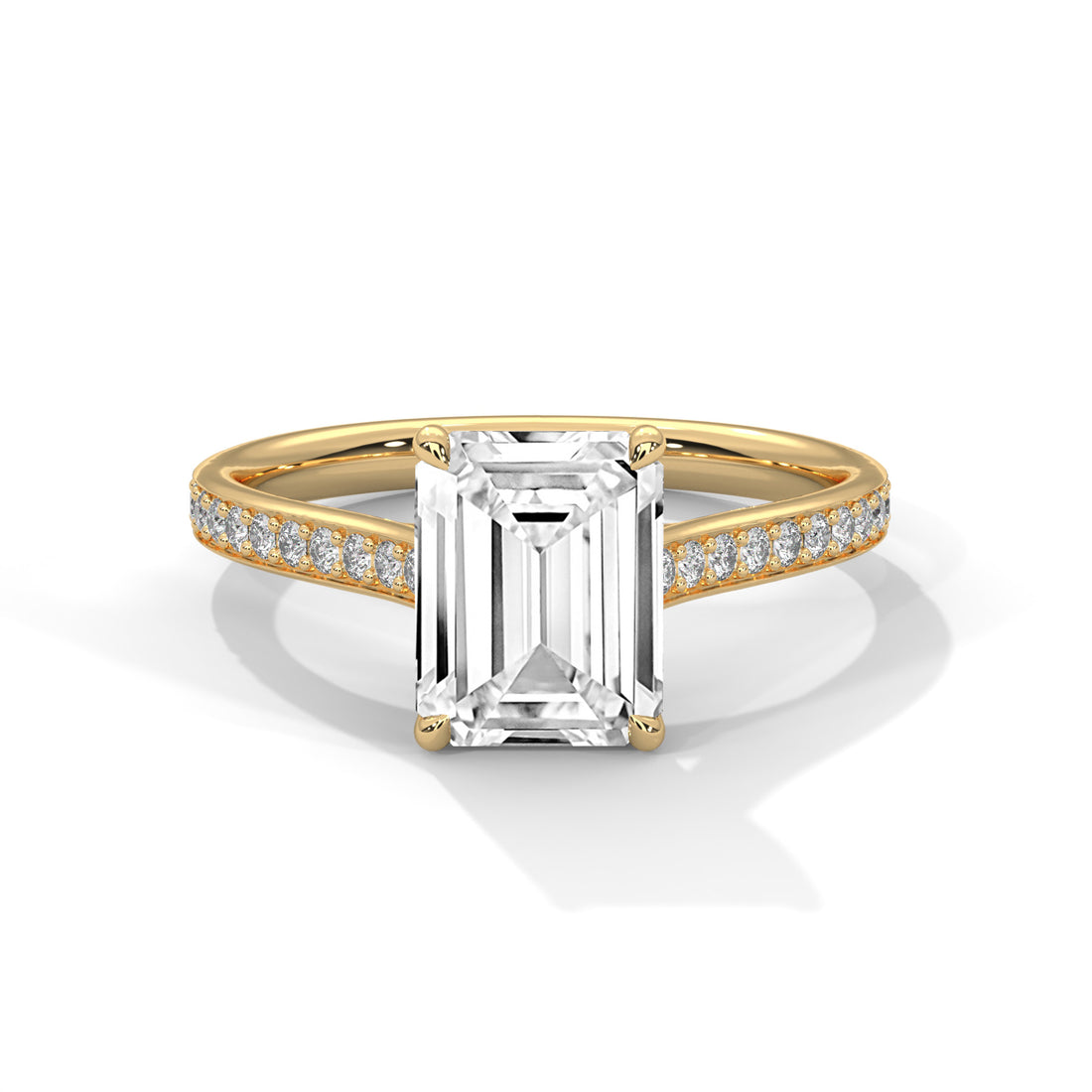 Pave Set 3 CT Emerald-Cut Lab Grown Diamond Ring | 3.24 CTW