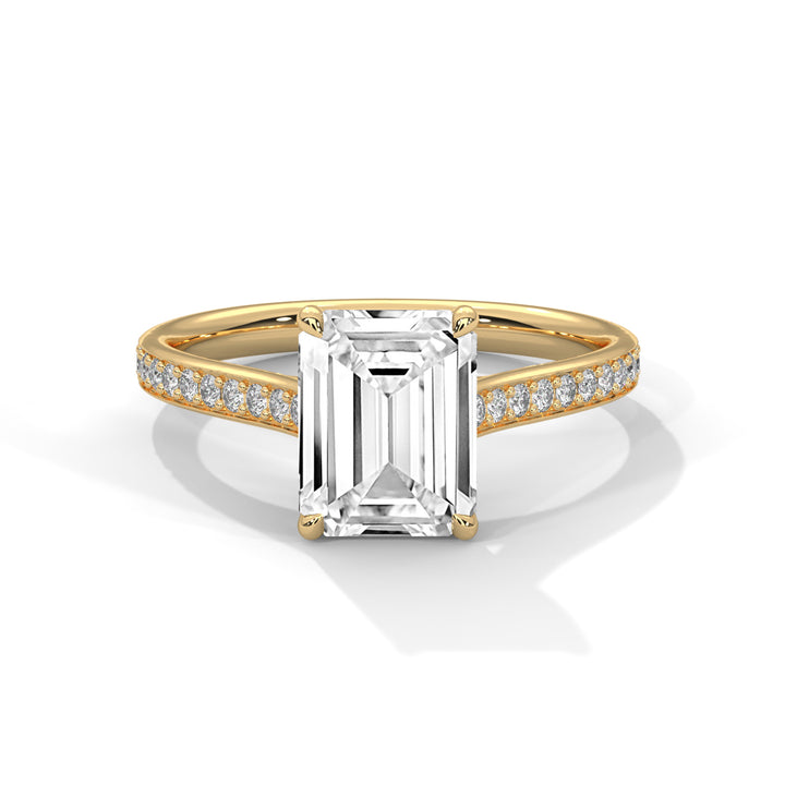 Pave Set 3 CT Emerald-Cut Lab Grown Diamond Ring | 3.24 CTW