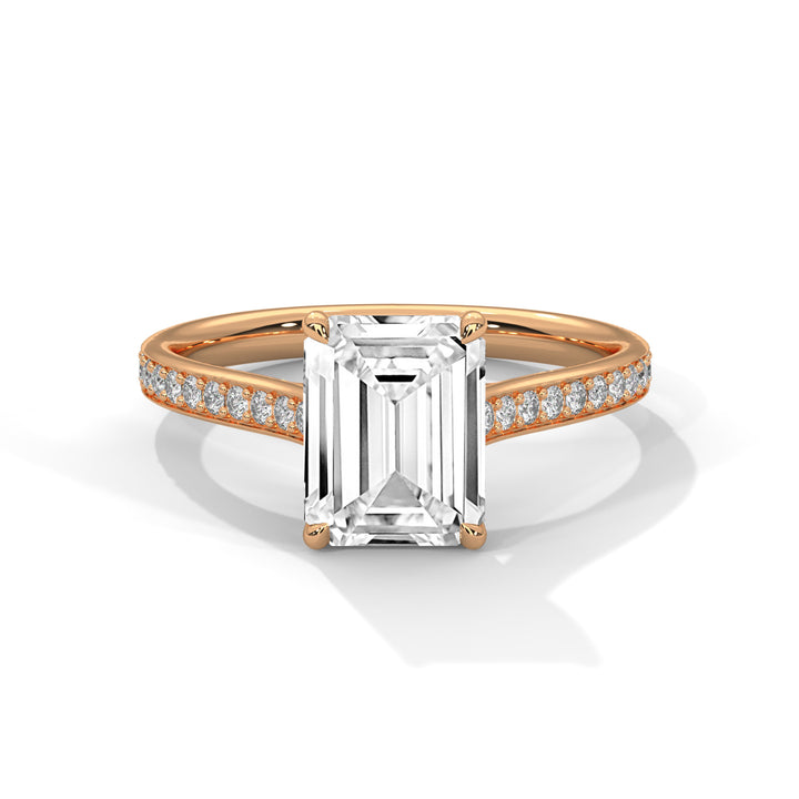 Elegant Pave 1.5 CT Emerald-Cut Lab Grown Diamond Ring | 1.74 CTW