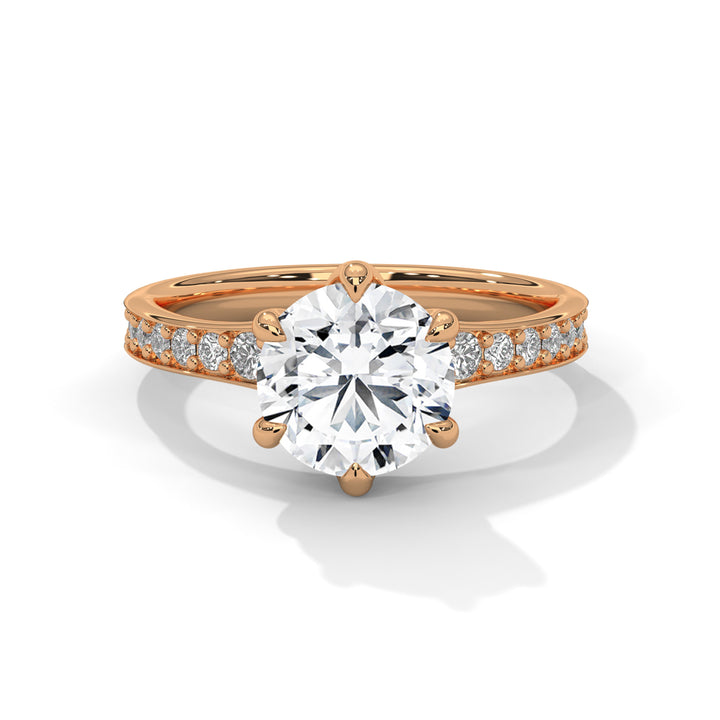 Six-Prong Pave Engagement Ring with 1.5ct Round Brilliant Lab-Grown Diamond (F VS1)