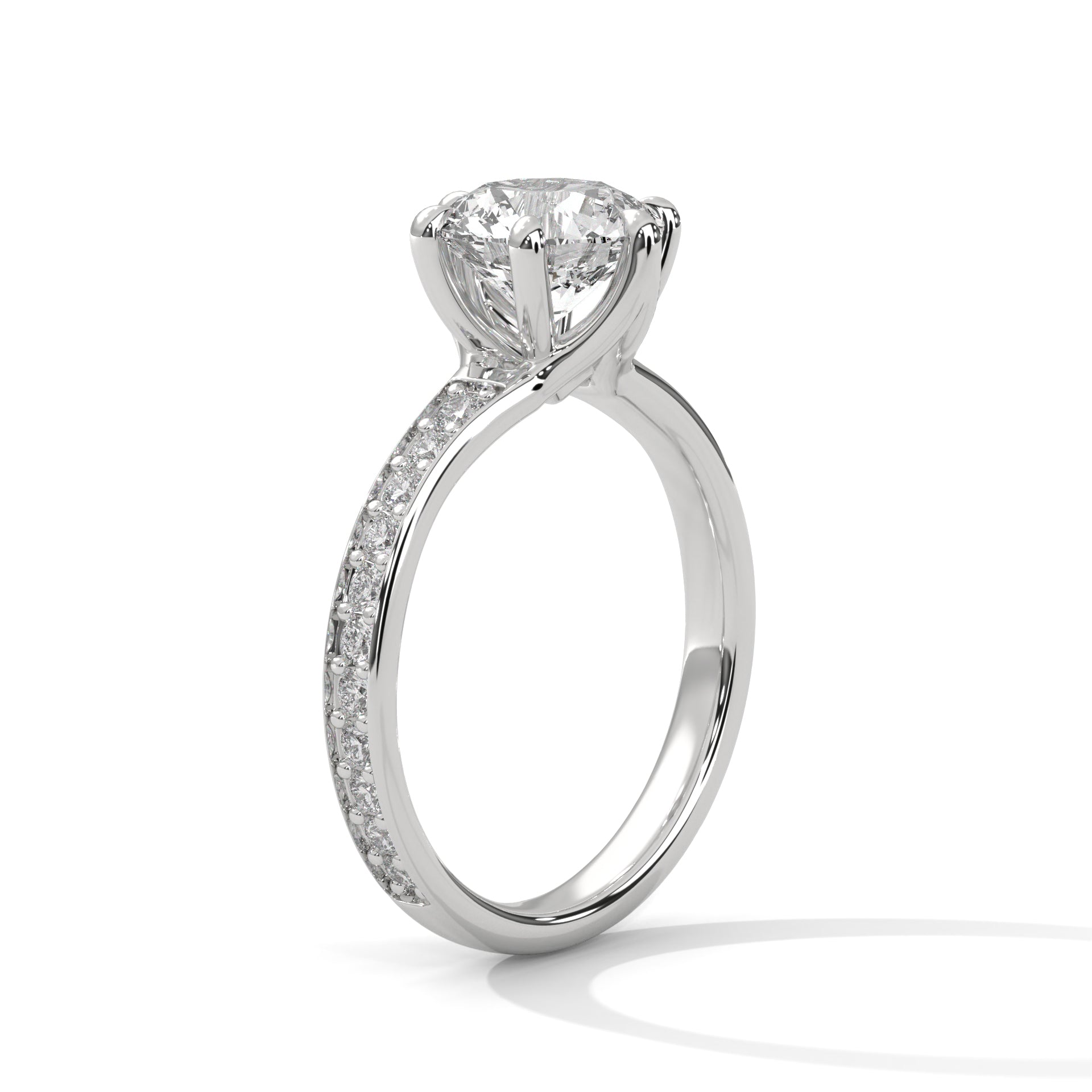 6-Prong Pave Engagement Ring with 2ct Round Brilliant Lab-Grown Diamond (F VS)