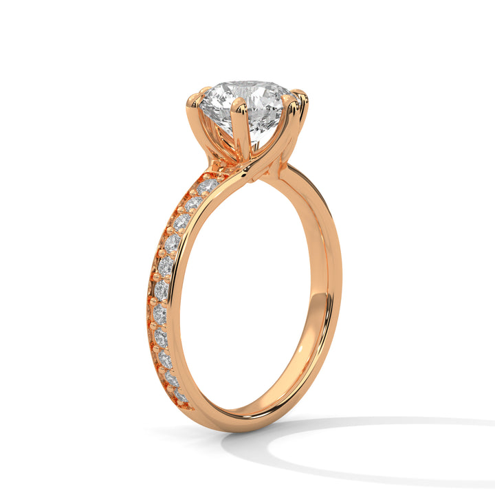 Solitaire 6-Prong Pave Ring with 3 CTW Round-Cut Lab Grown Diamond Ring | 3.43 CTW