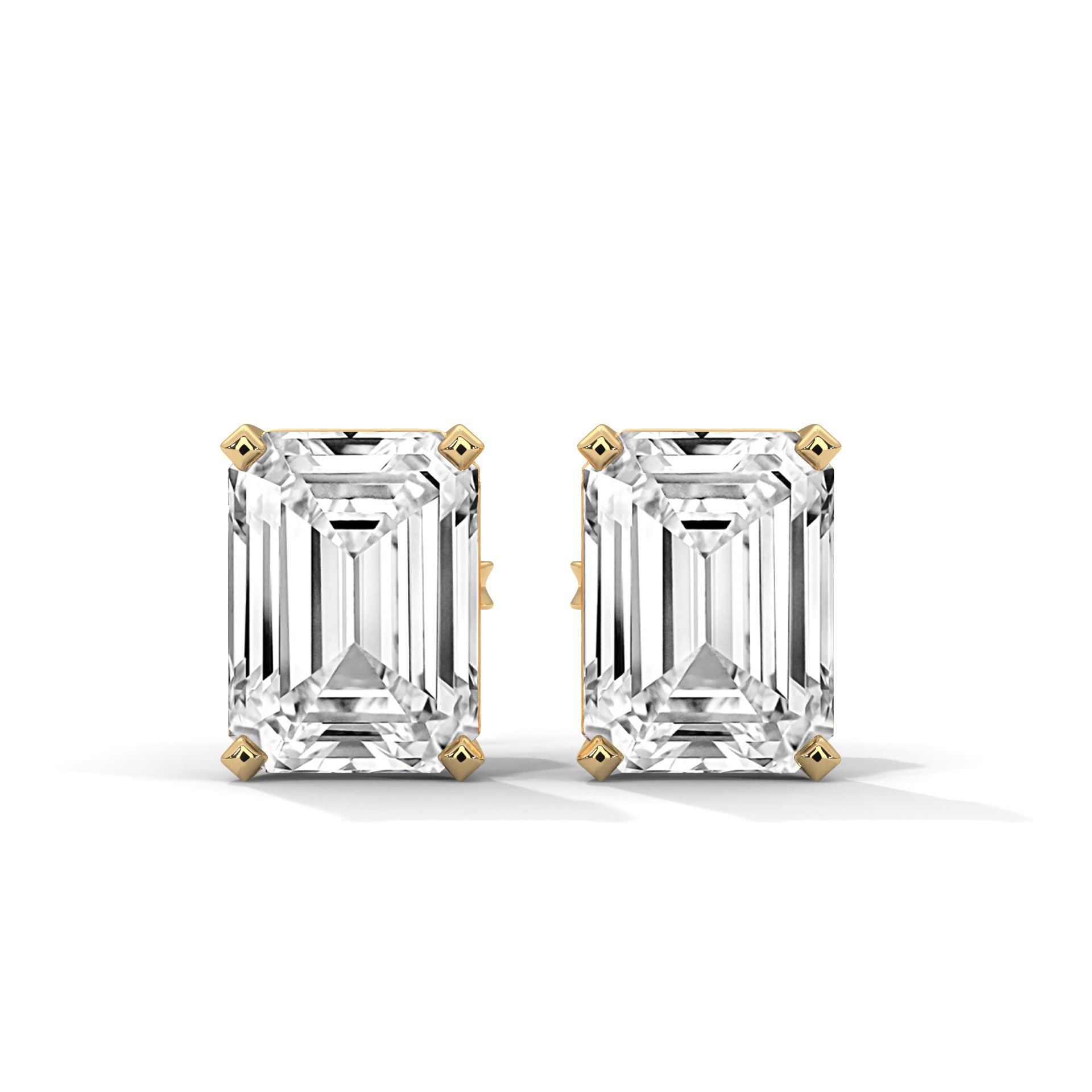 Elegant Emerald-Cut Diamond Stud Earrings in 14K Gold | 2-6 CTW