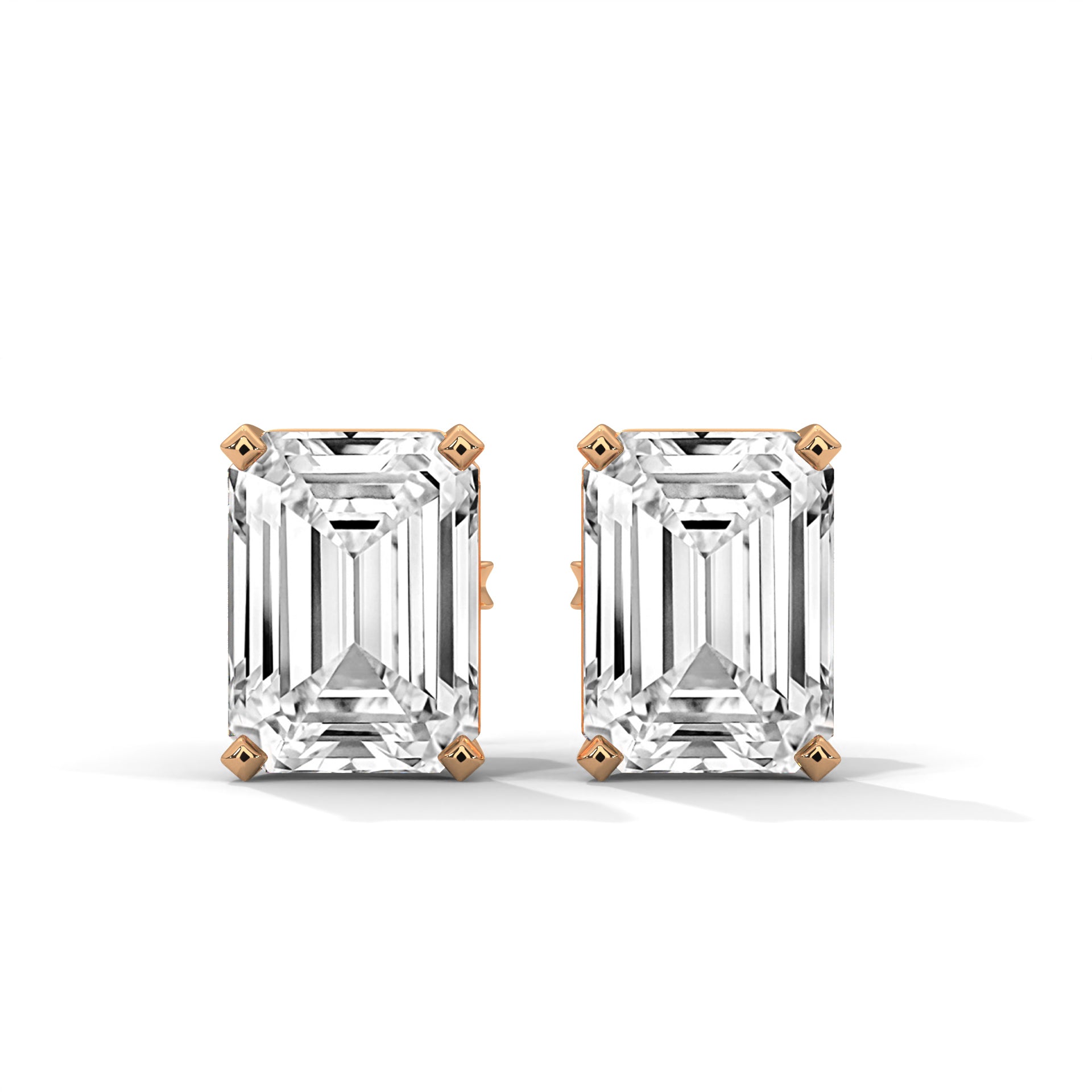 Elegant Emerald-Cut Diamond Stud Earrings in 14K Gold | 2-6 CTW