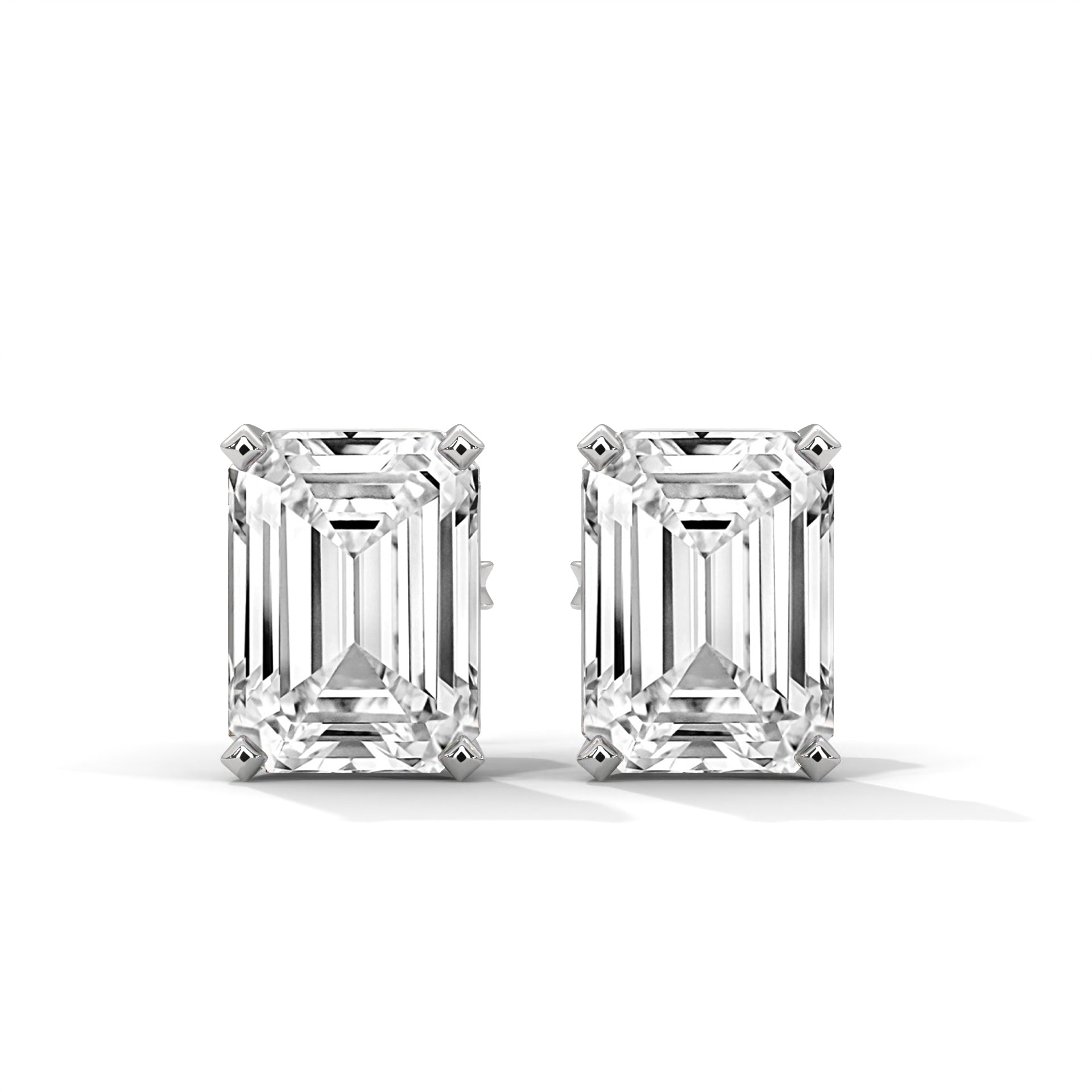 Elegant Emerald-Cut Diamond Stud Earrings in 14K Gold | 2-6 CTW