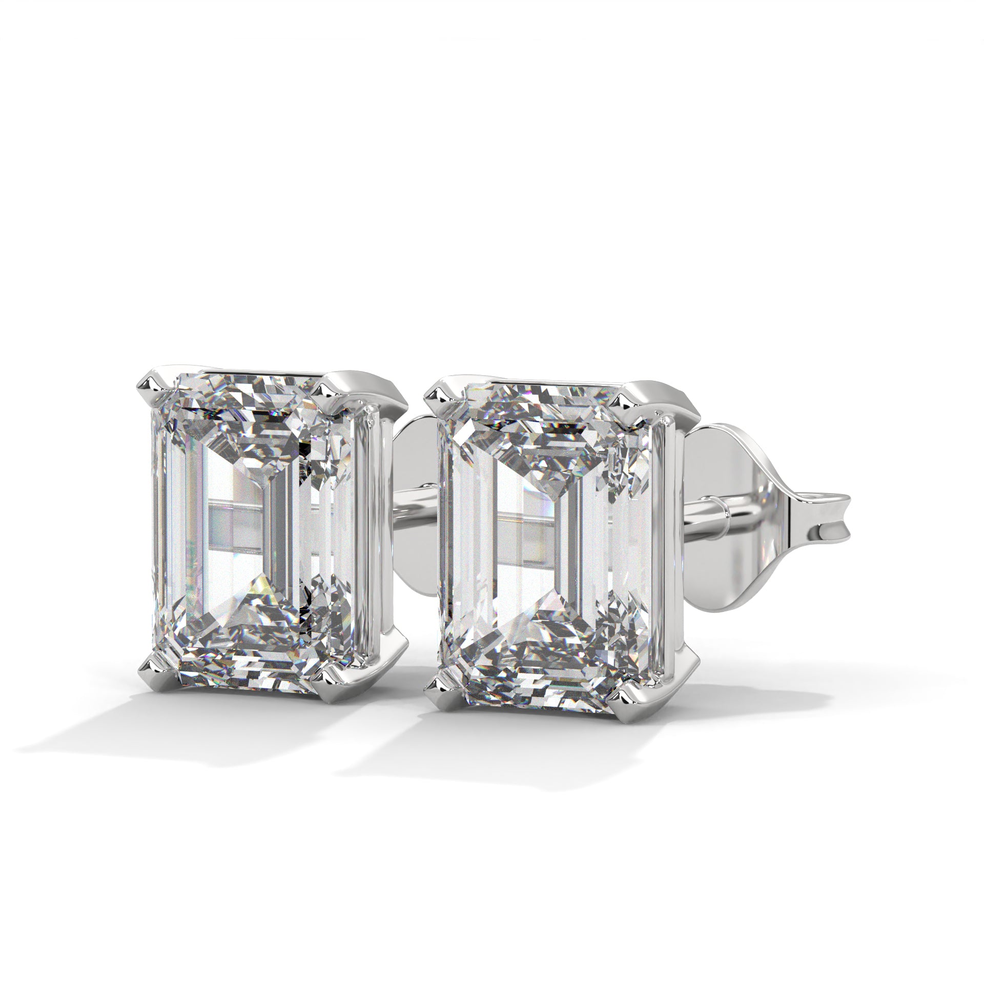 Elegant Emerald-Cut Diamond Stud Earrings in 14K Gold | 2-6 CTW