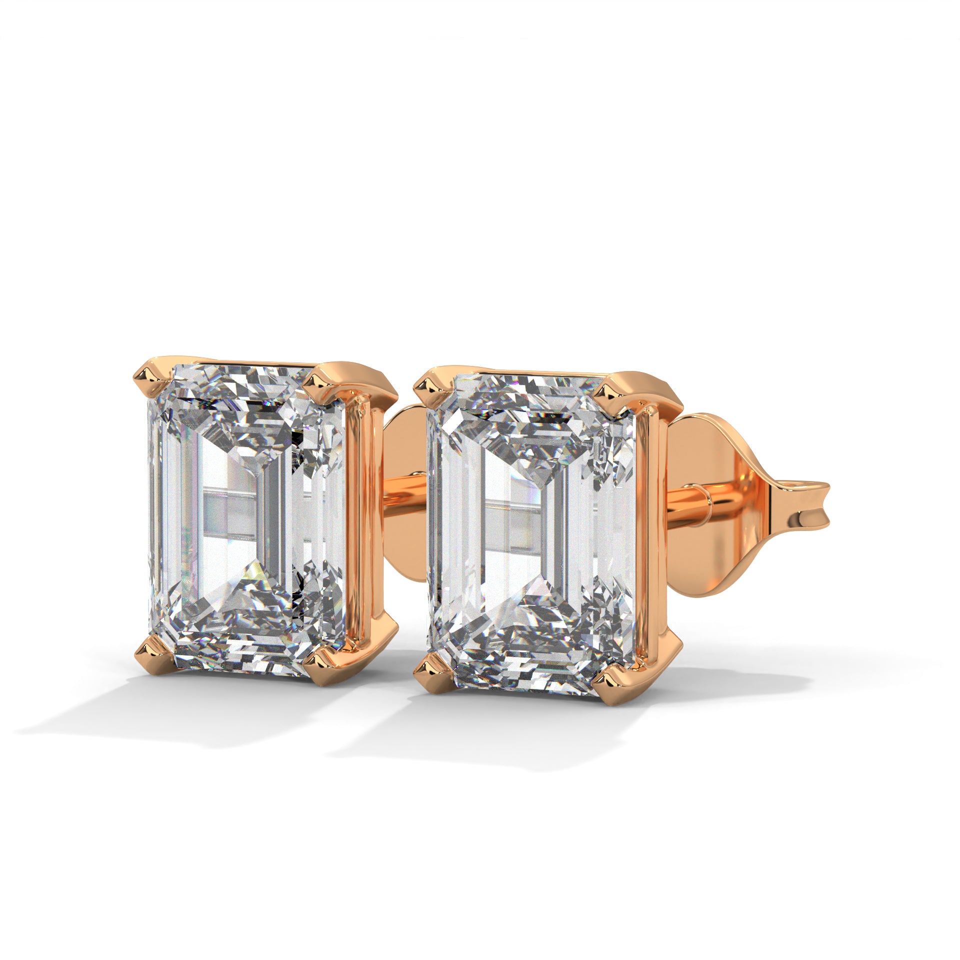 Elegant Emerald-Cut Diamond Stud Earrings in 14K Gold | 2-6 CTW