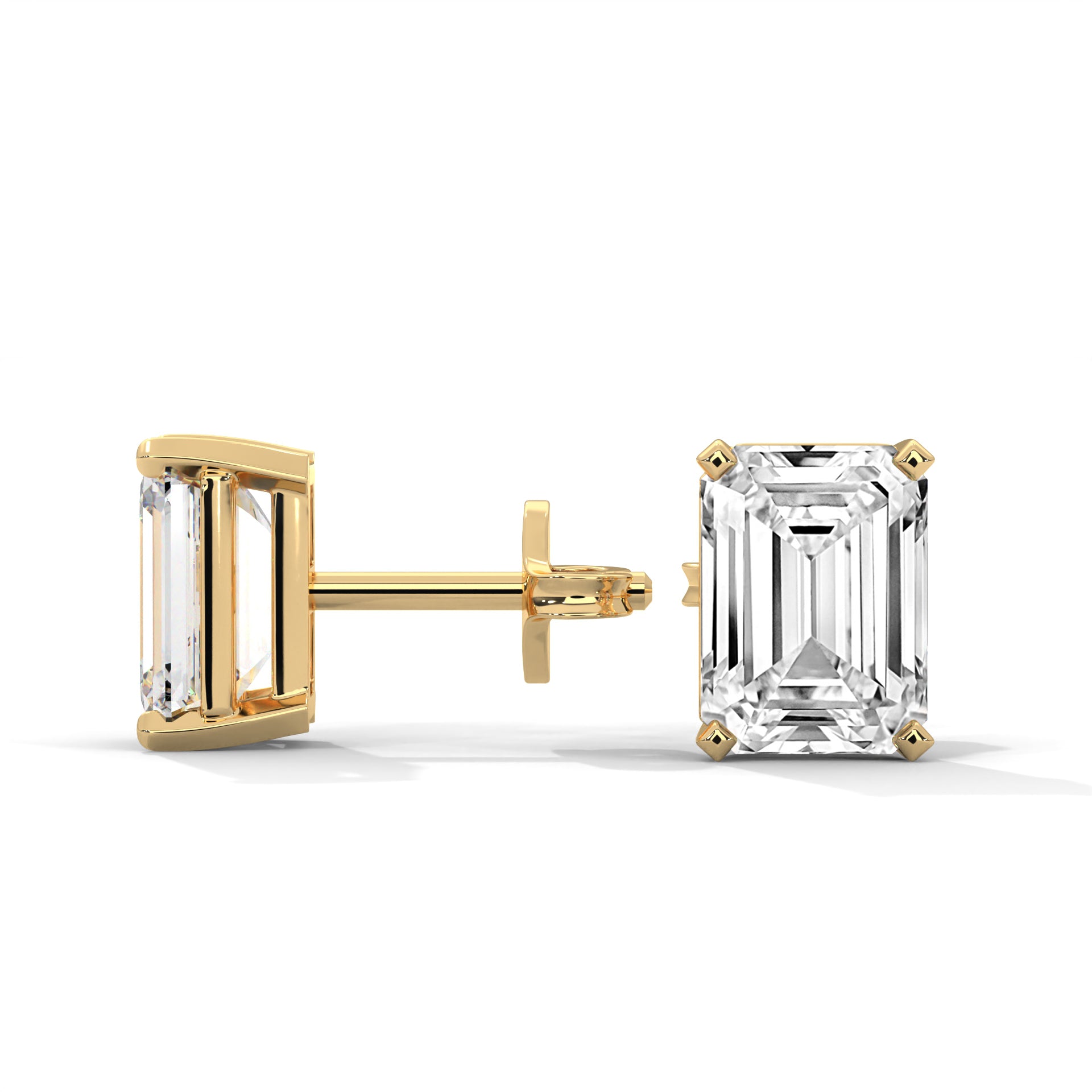 Elegant Emerald-Cut Diamond Stud Earrings in 14K Gold | 2-6 CTW
