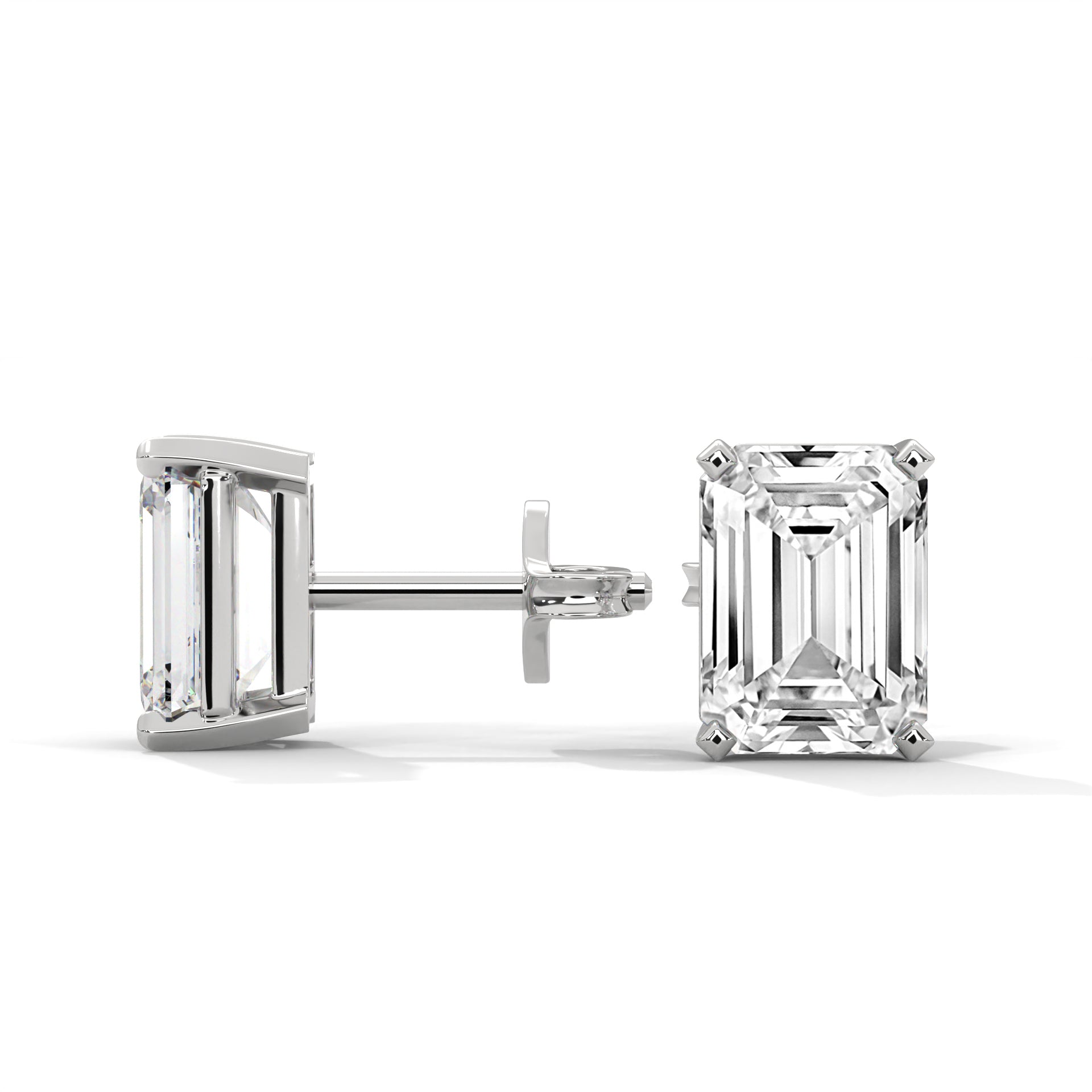 Elegant Emerald-Cut Diamond Stud Earrings in 14K Gold | 2-6 CTW