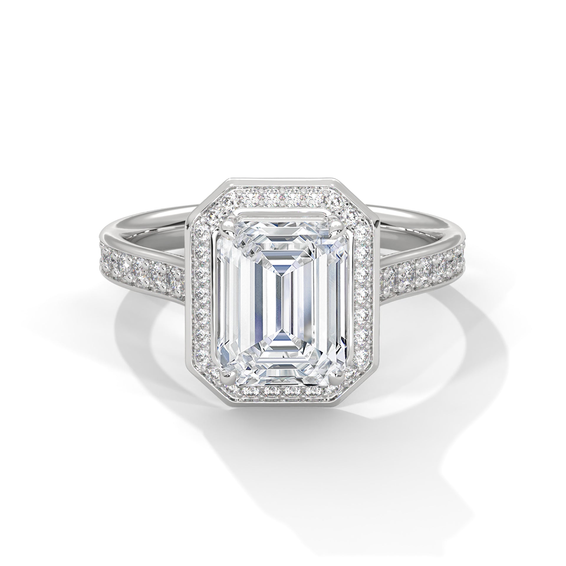 Halo-Set Emerald-Cut Lab Grown Diamond Ring | 3.46 CTW