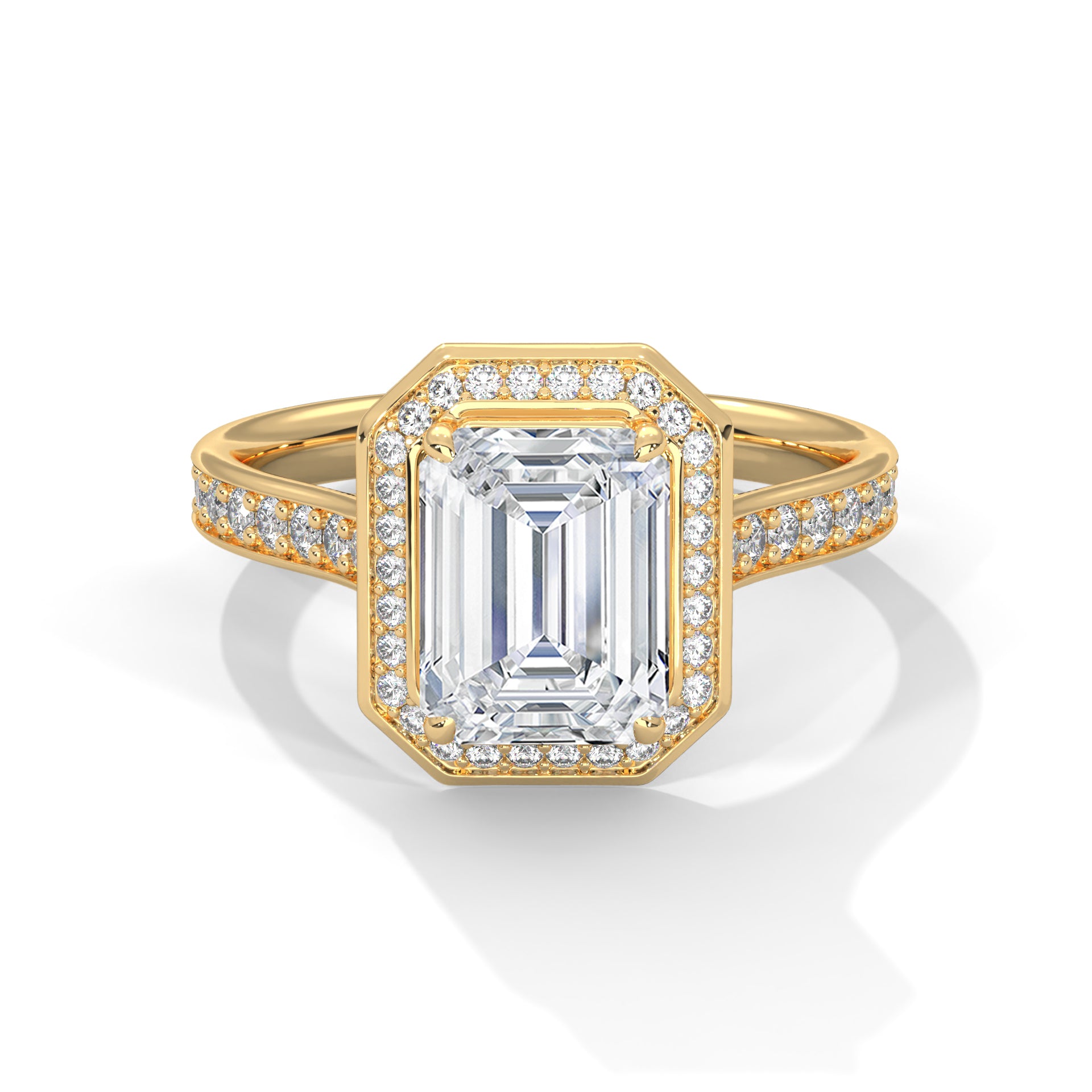 Halo-Set Emerald-Cut Lab Grown Diamond Ring | 3.46 CTW