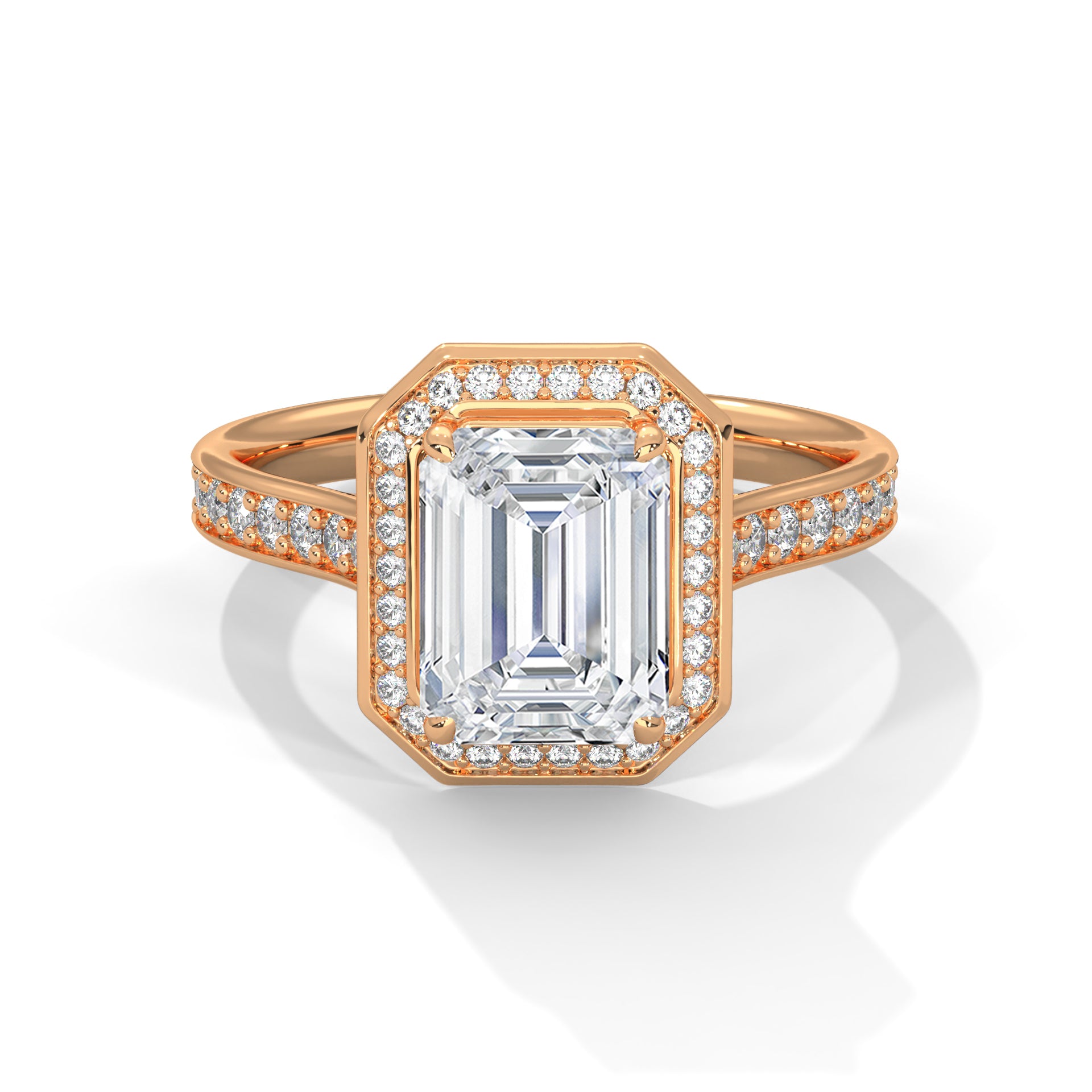 Halo-Set Emerald-Cut Lab Grown Diamond Ring | 3.46 CTW
