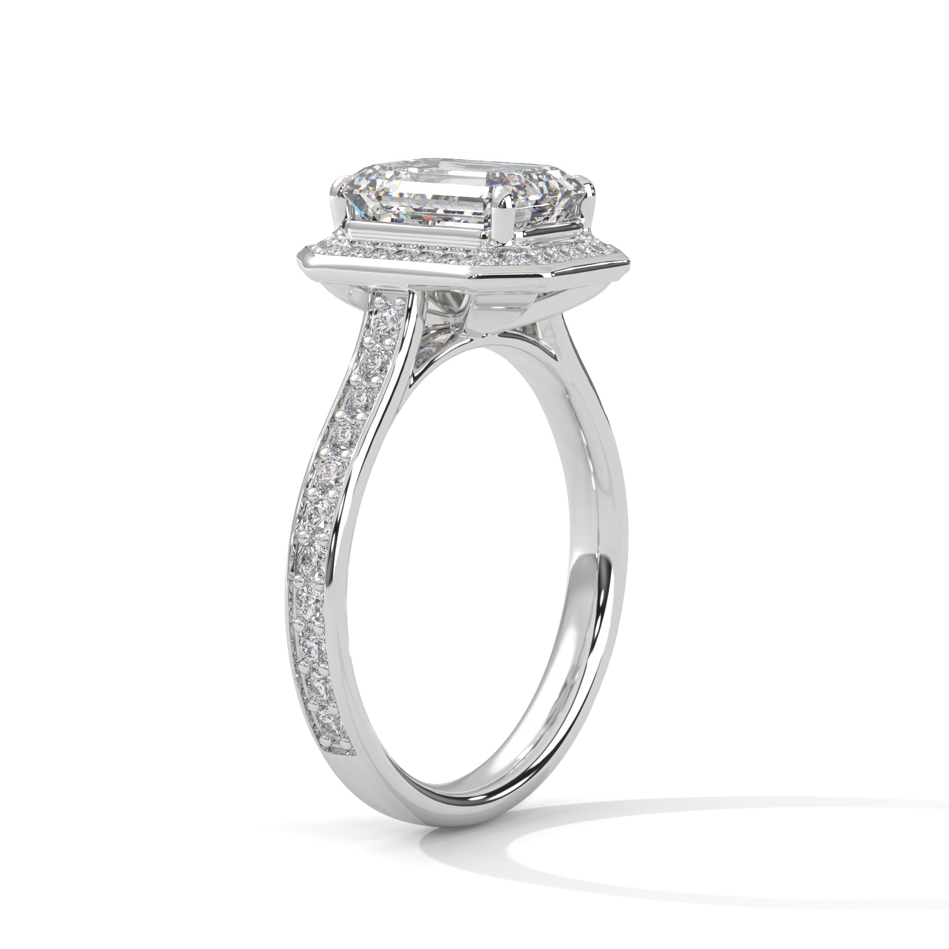 Halo-Set Emerald-Cut Lab Grown Diamond Ring | 3.46 CTW