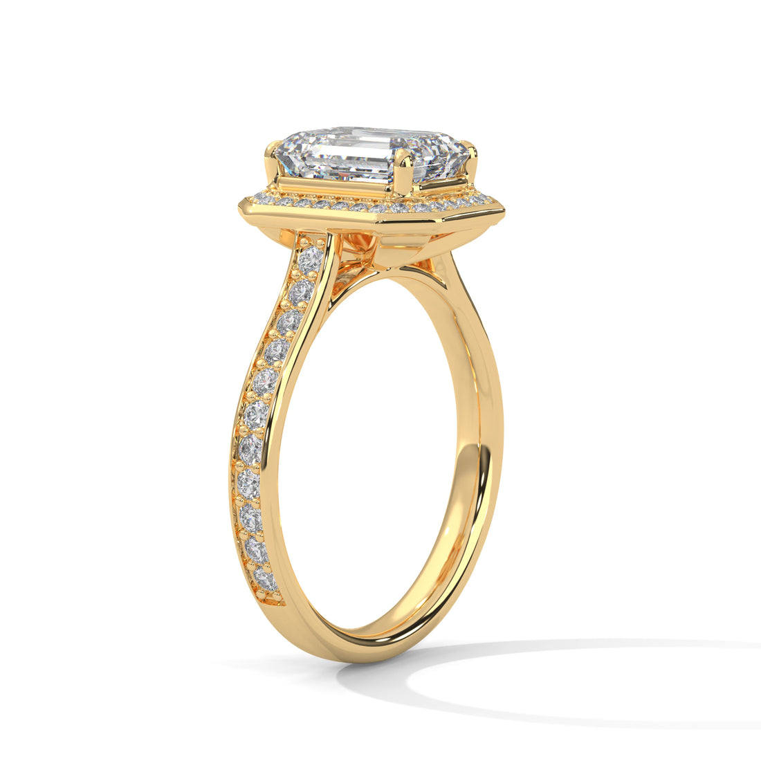 Halo-Set Emerald-Cut Lab Grown Diamond Ring | 3.46 CTW