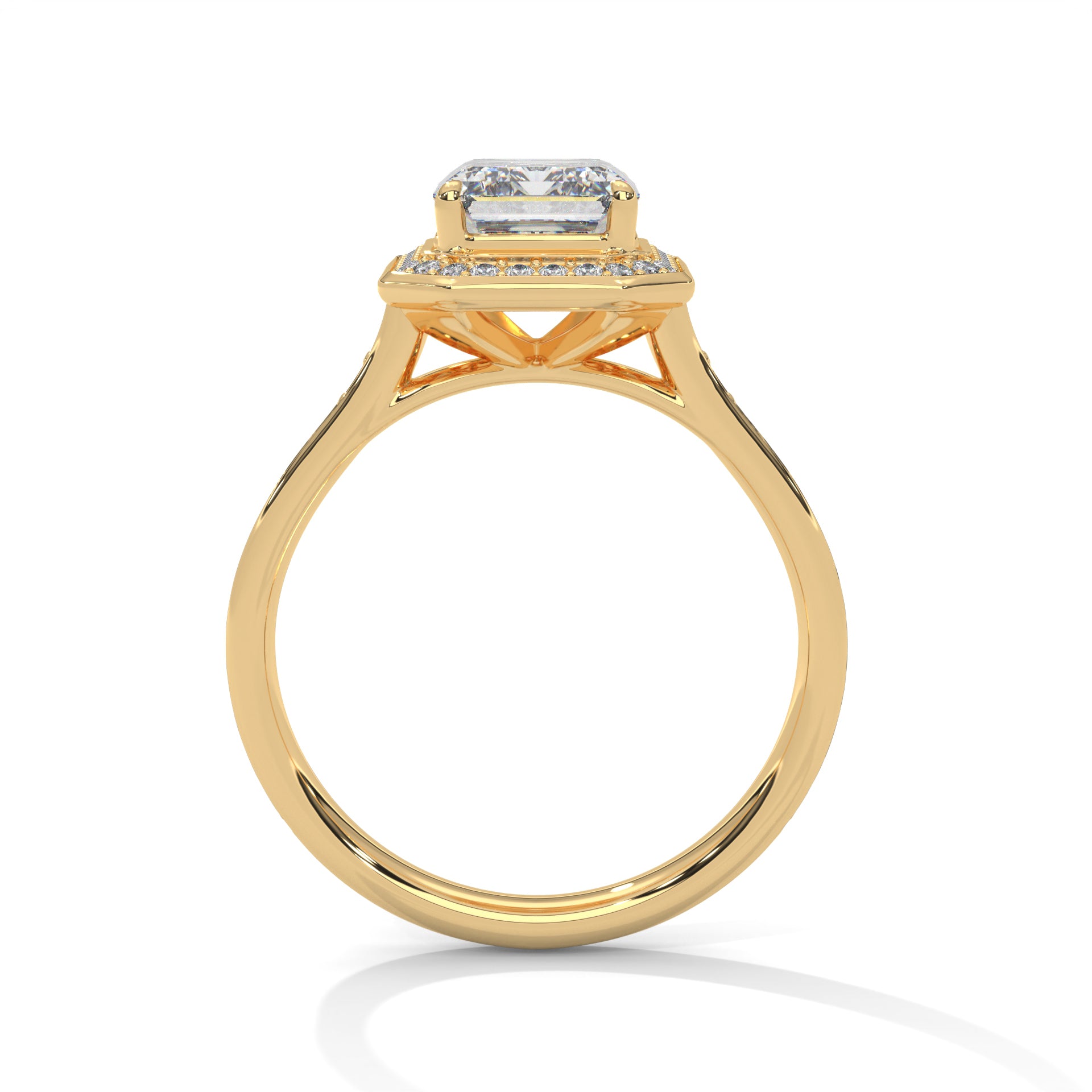 Halo-Set Emerald-Cut Lab Grown Diamond Ring | 3.46 CTW