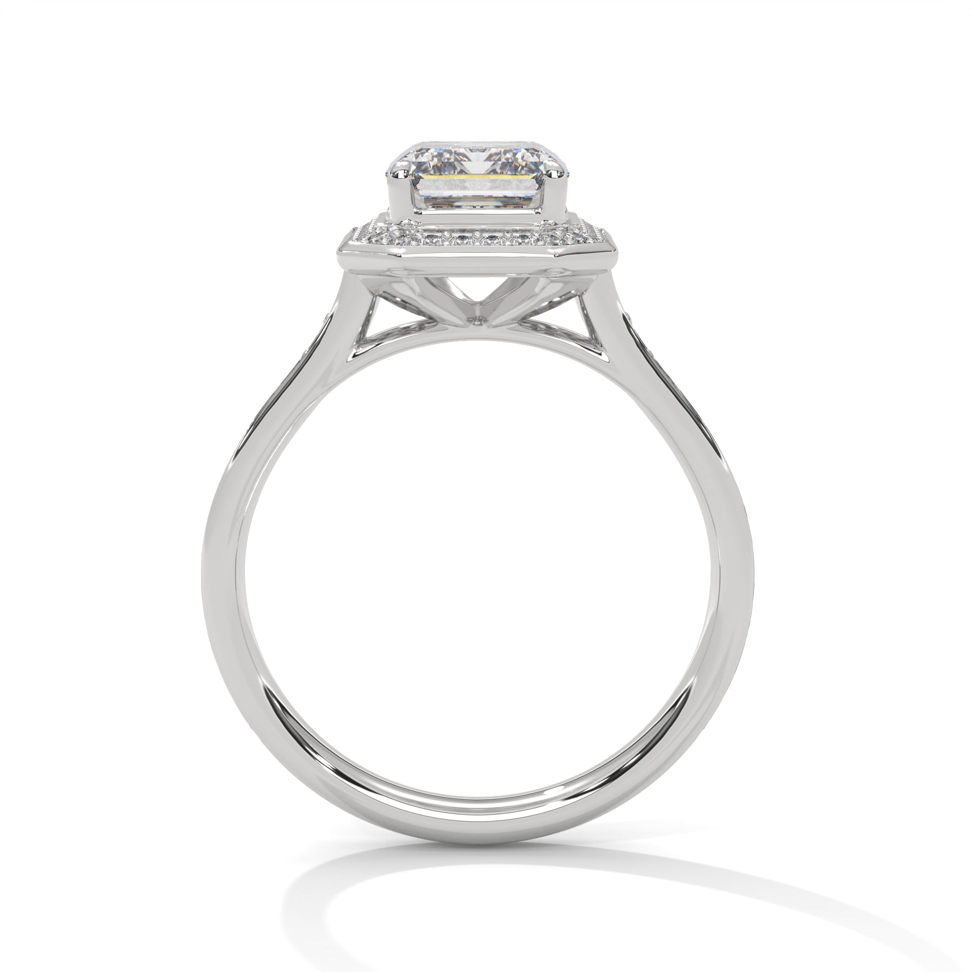 Halo-Set Emerald-Cut Lab Grown Diamond Ring | 3.46 CTW