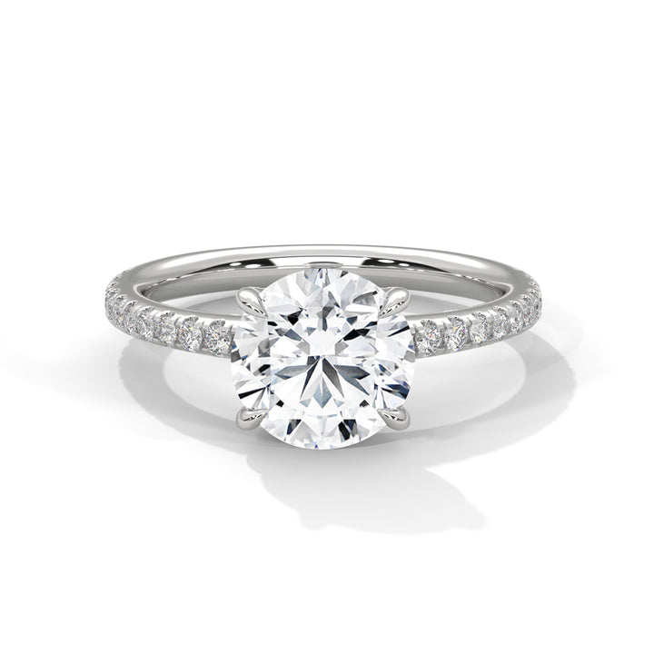 Round Brilliant-Cut Pave Engagement Ring with 2ct Lab-Grown Diamond (F VS1)
