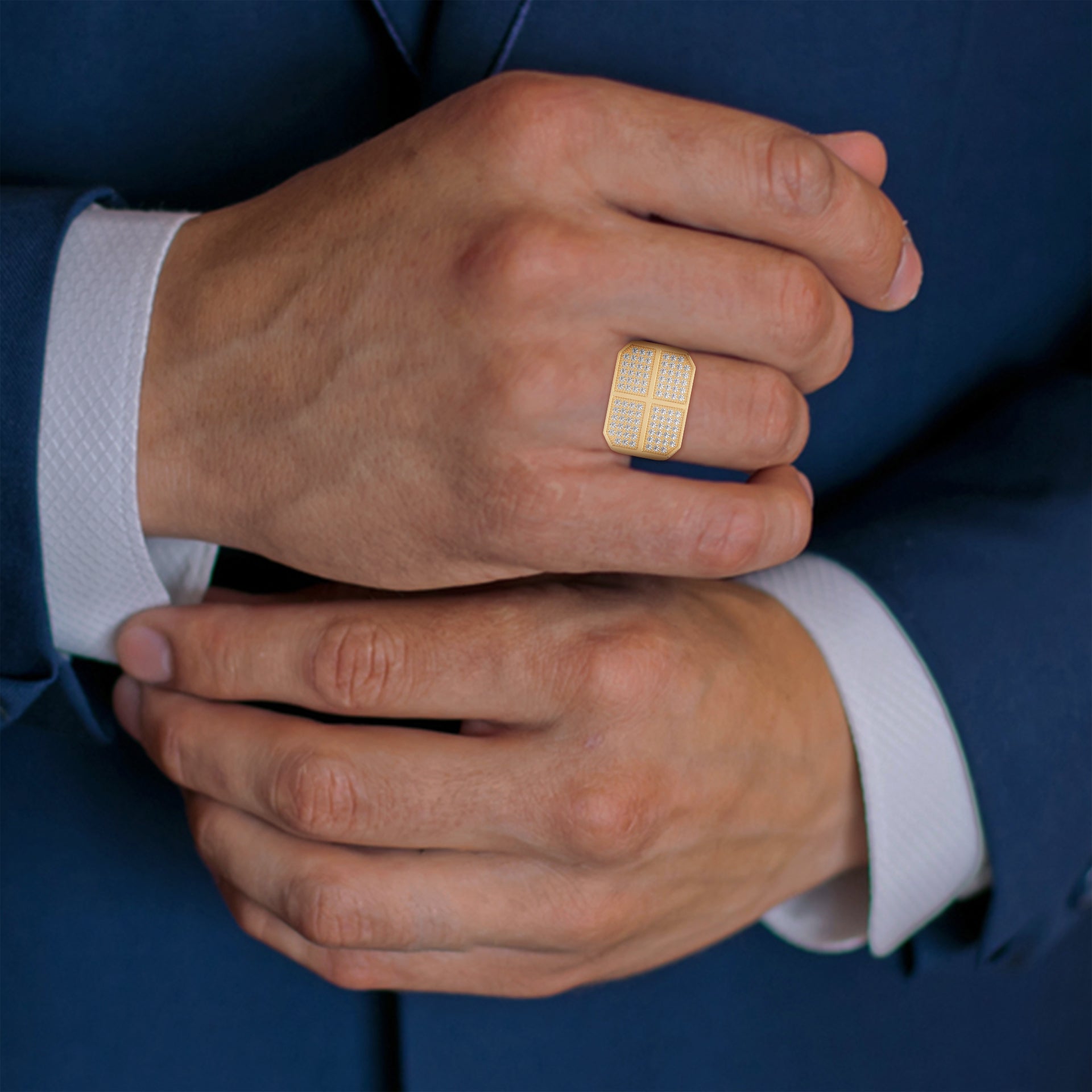 Legacy 0.92 CTW Round Lab-Grown Diamond Quad-Panel Men's Ring