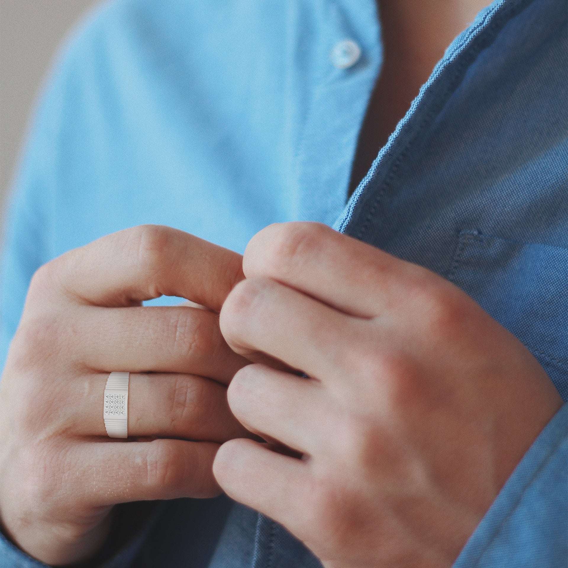 Vanguard 0.22 CTW Round Lab-Grown Diamond Textured Men's Ring