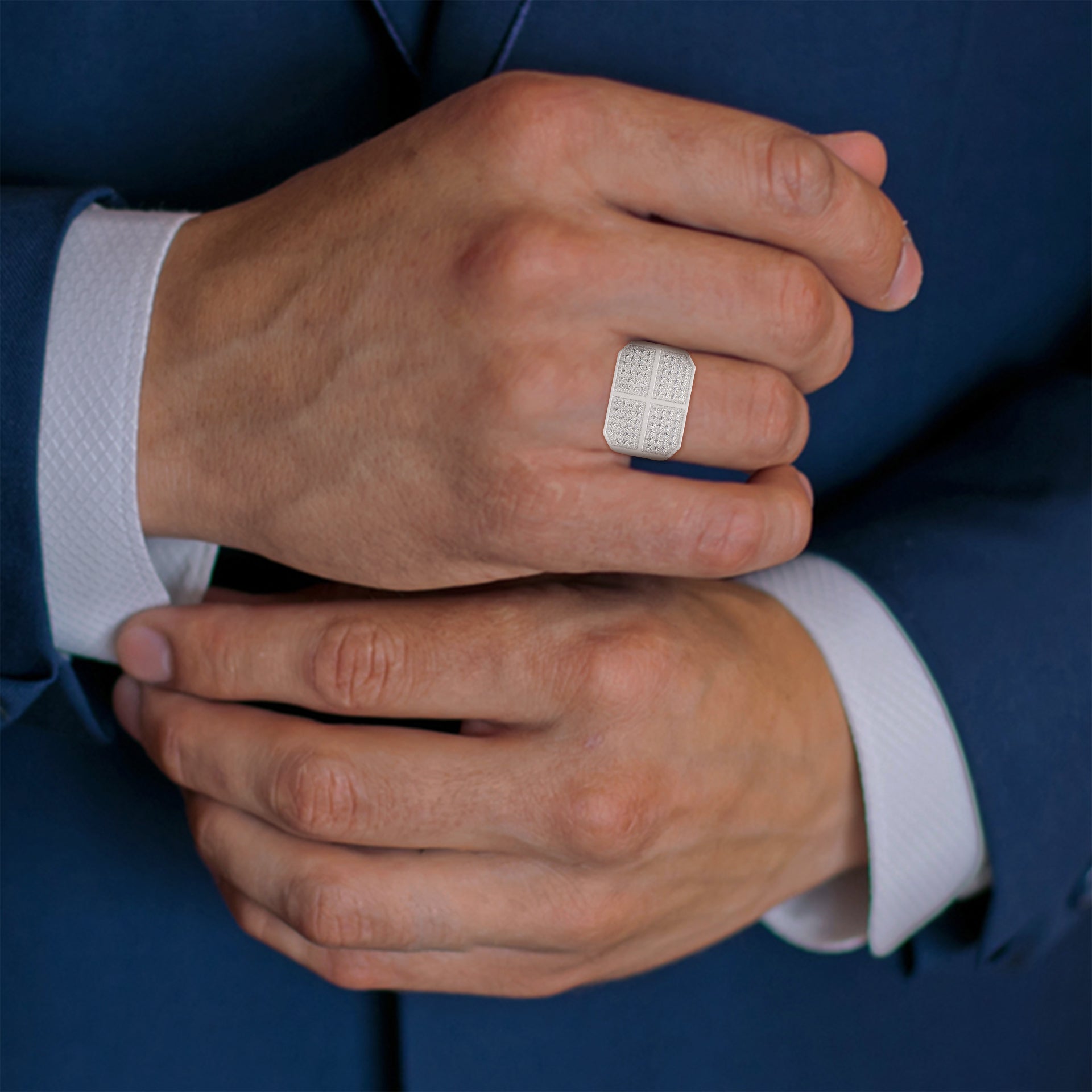 Legacy 0.92 CTW Round Lab-Grown Diamond Quad-Panel Men's Ring