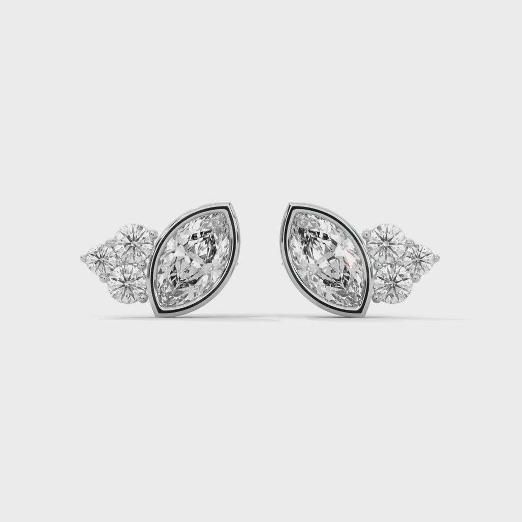 Modern Marquise Cluster E VS1 Diamond Stud Earrings in 14K & 18K Gold| 0.50 CTW