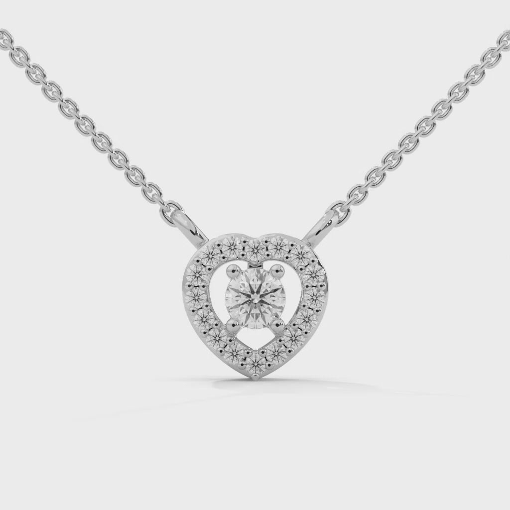 Eternal Love: Gold Diamond Heart Halo Pendant Necklace | 0.19 CTW